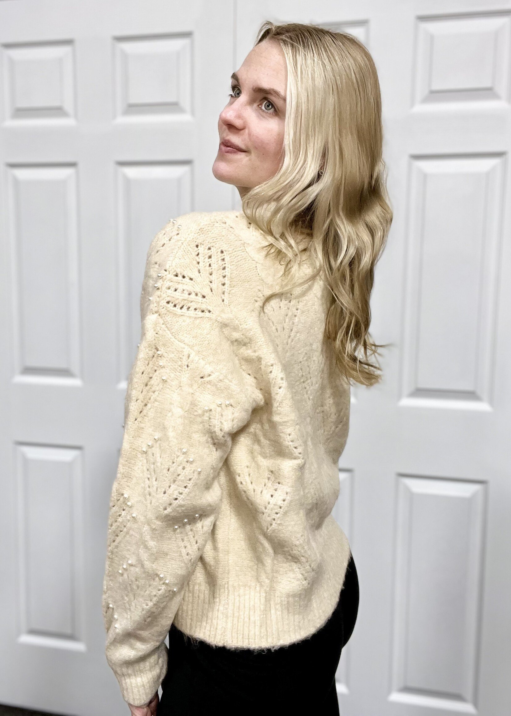 Cream Sweater with Pearl Details