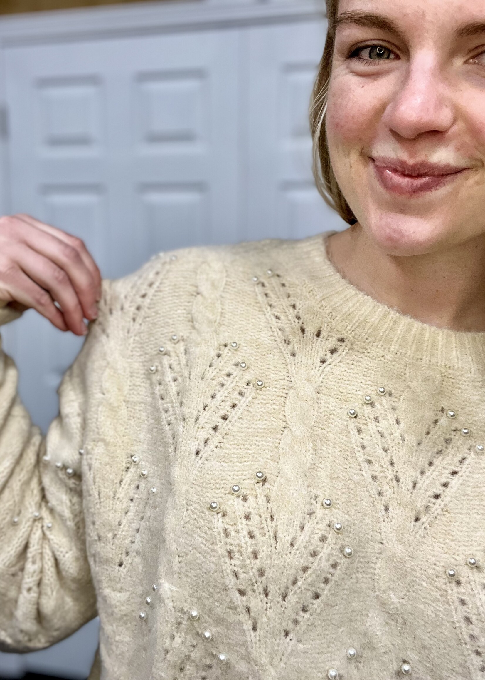 Cream Sweater with Pearl Details