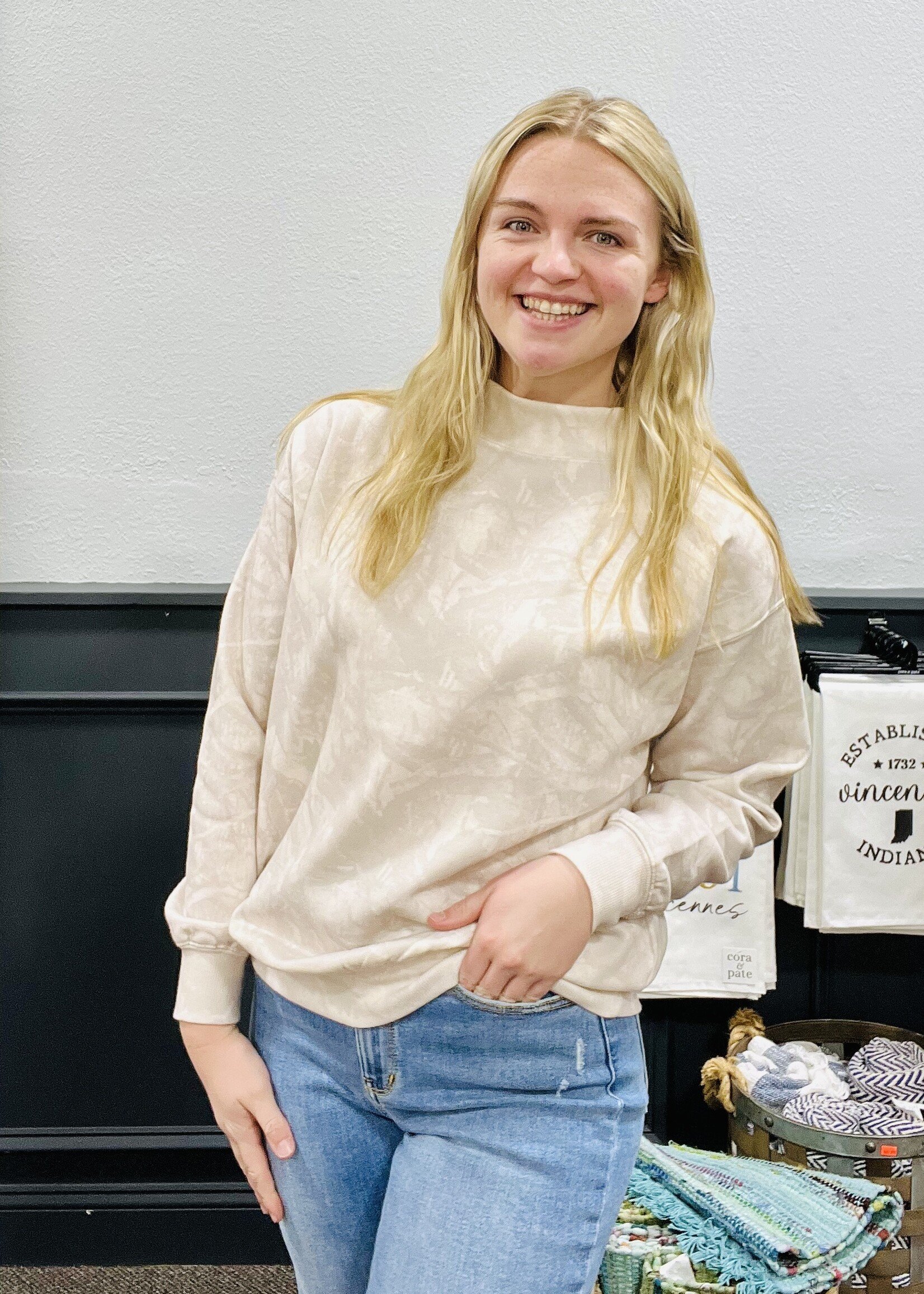 Beige Camo Mock Neck Pullover