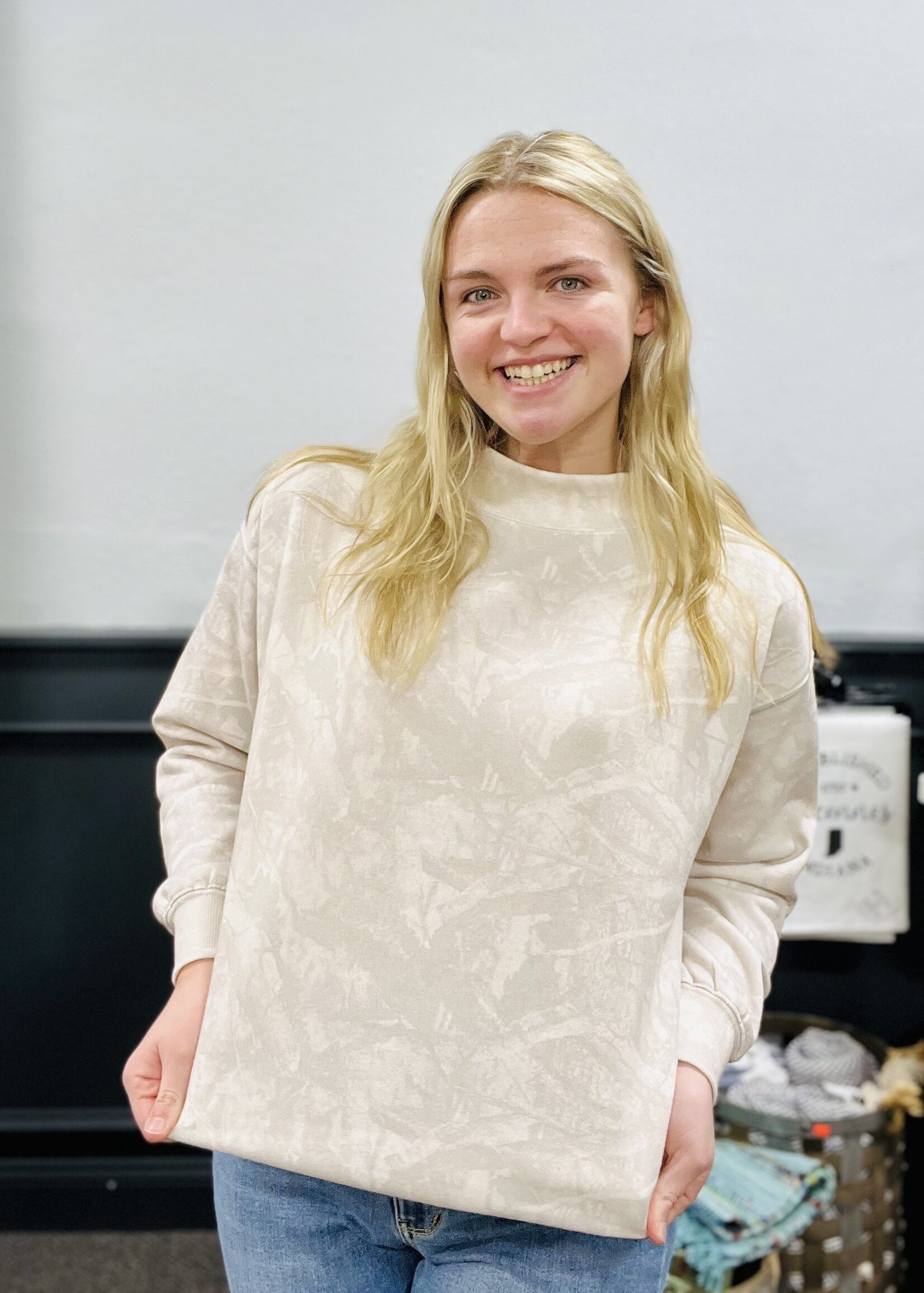 Beige Camo Mock Neck Pullover