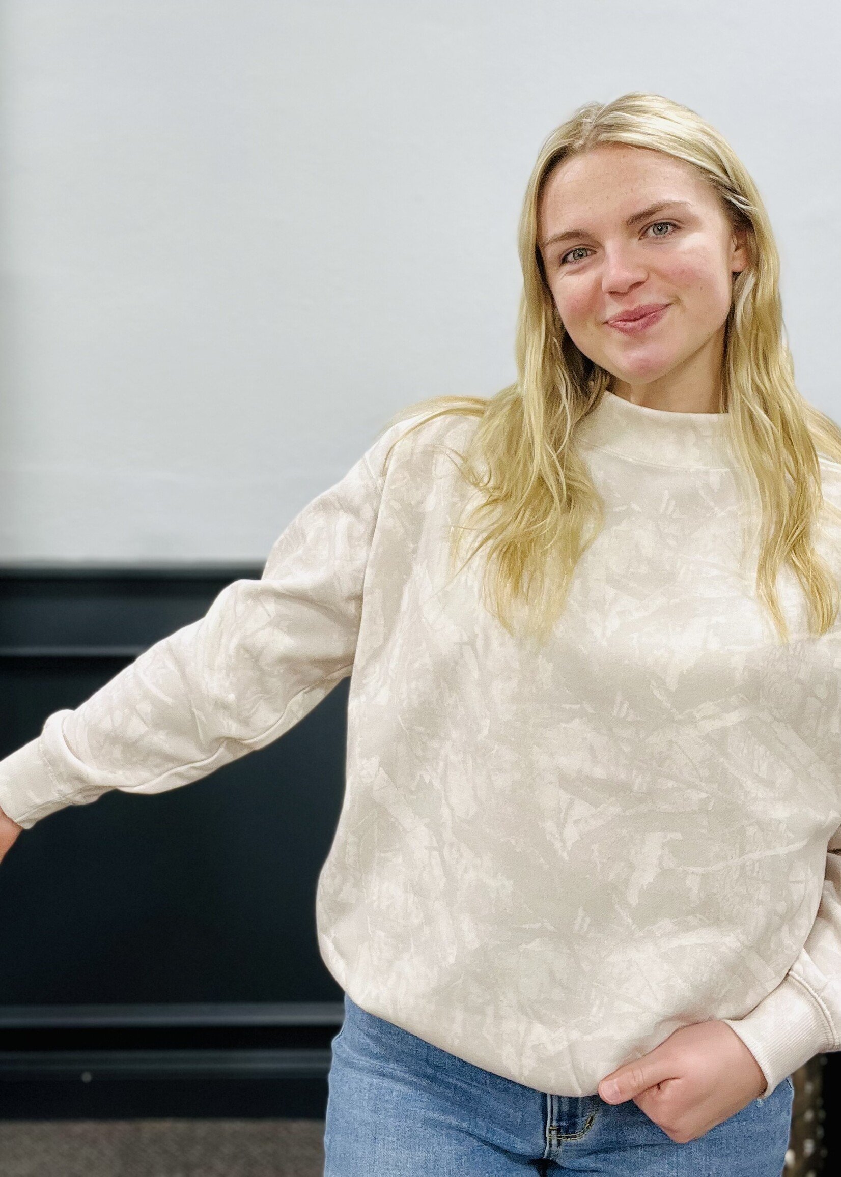 Beige Camo Mock Neck Pullover