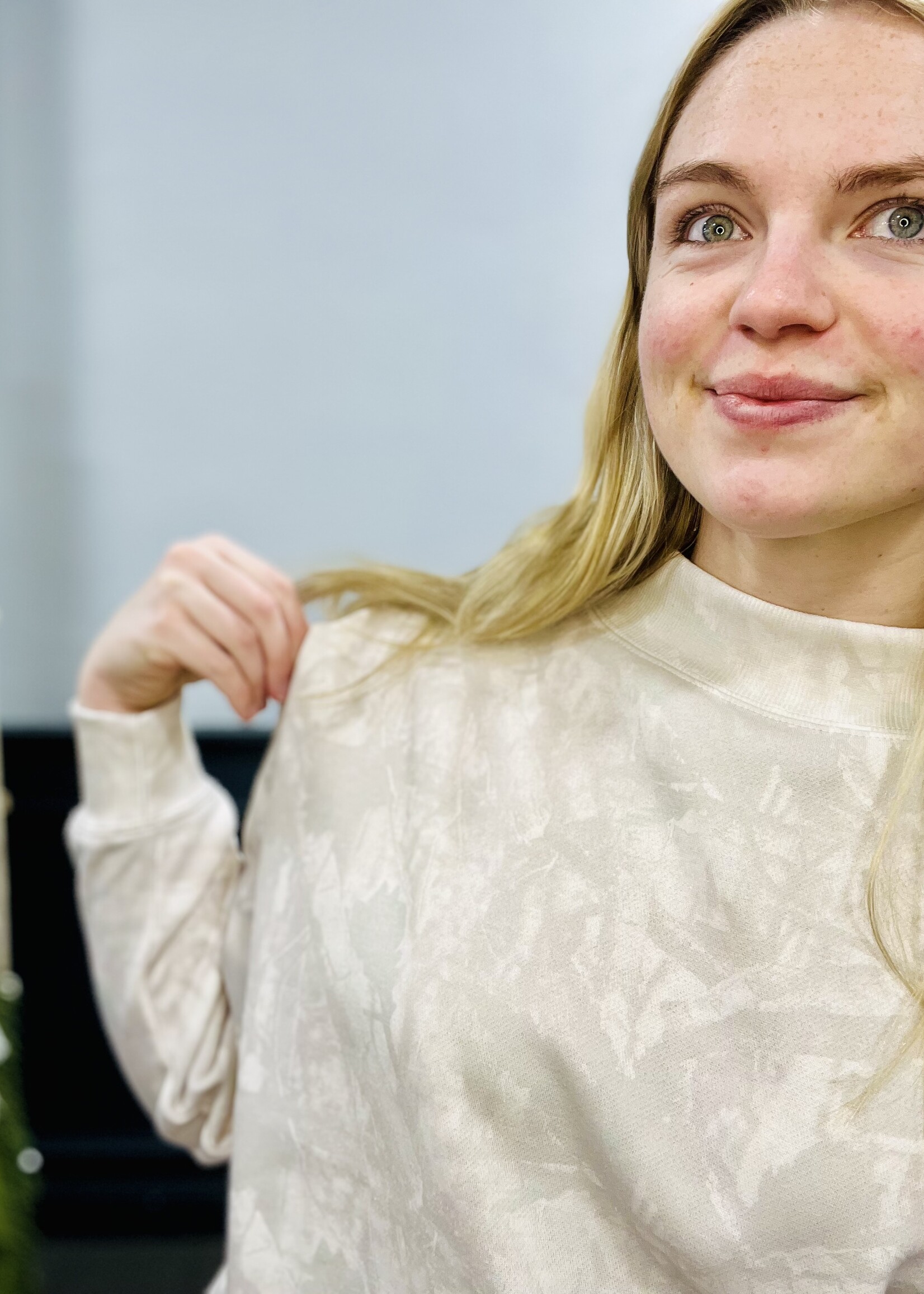 Beige Camo Mock Neck Pullover