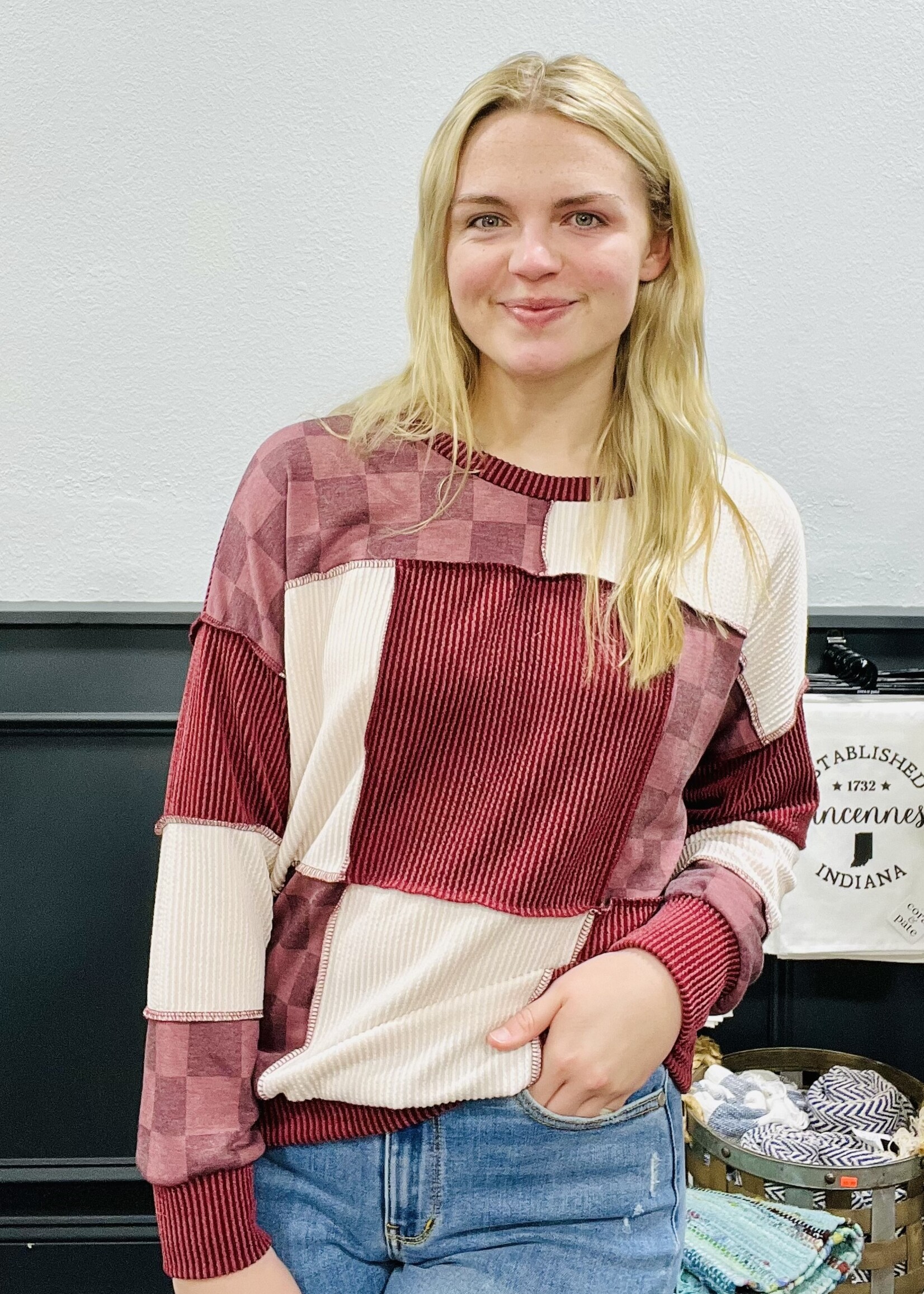 Burgundy Patchwork Block Top