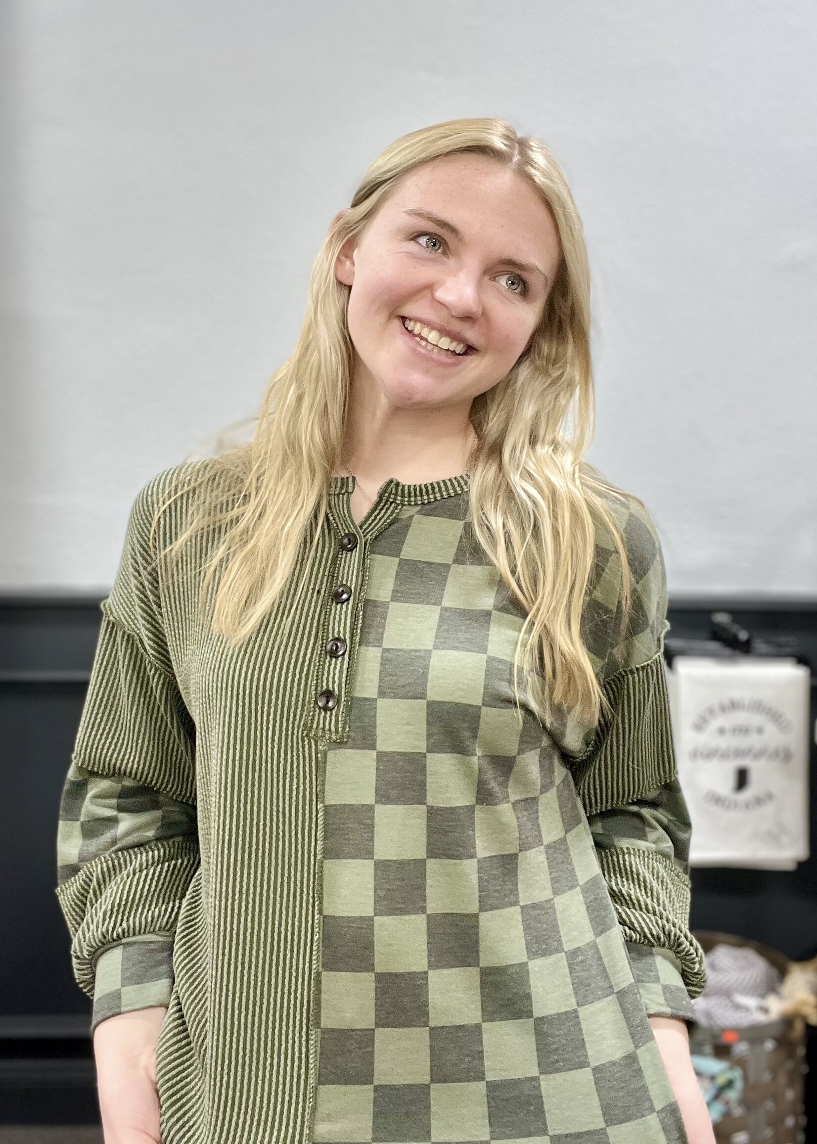 Ribbed/Checked Patchwork Top