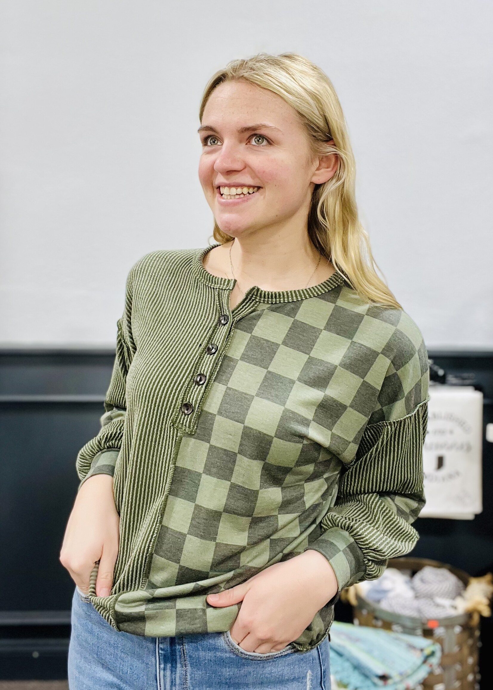 Ribbed/Checked Patchwork Top