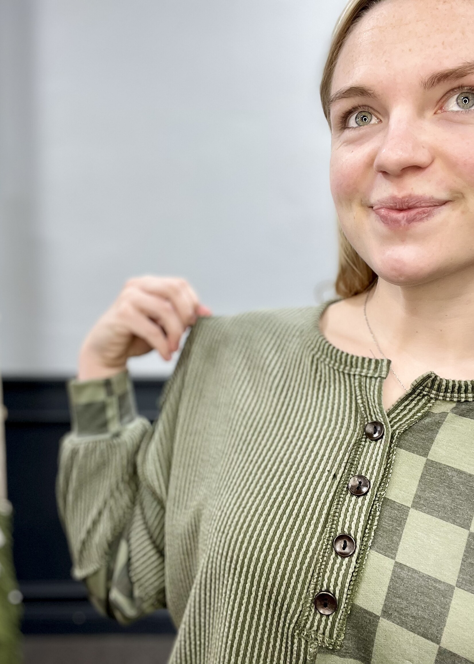 Ribbed/Checked Patchwork Top