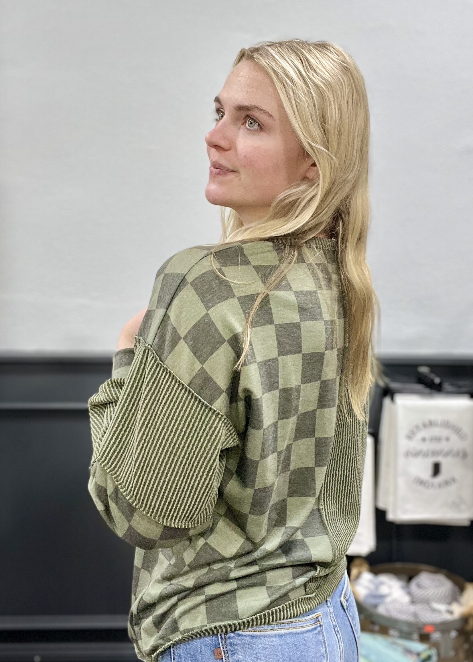 Ribbed/Checked Patchwork Top