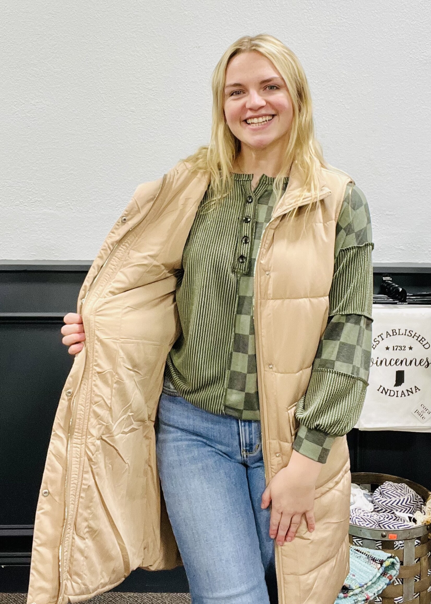 Ribbed/Checked Patchwork Top