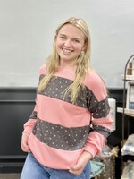 Peach Floral Ribbed Block Top