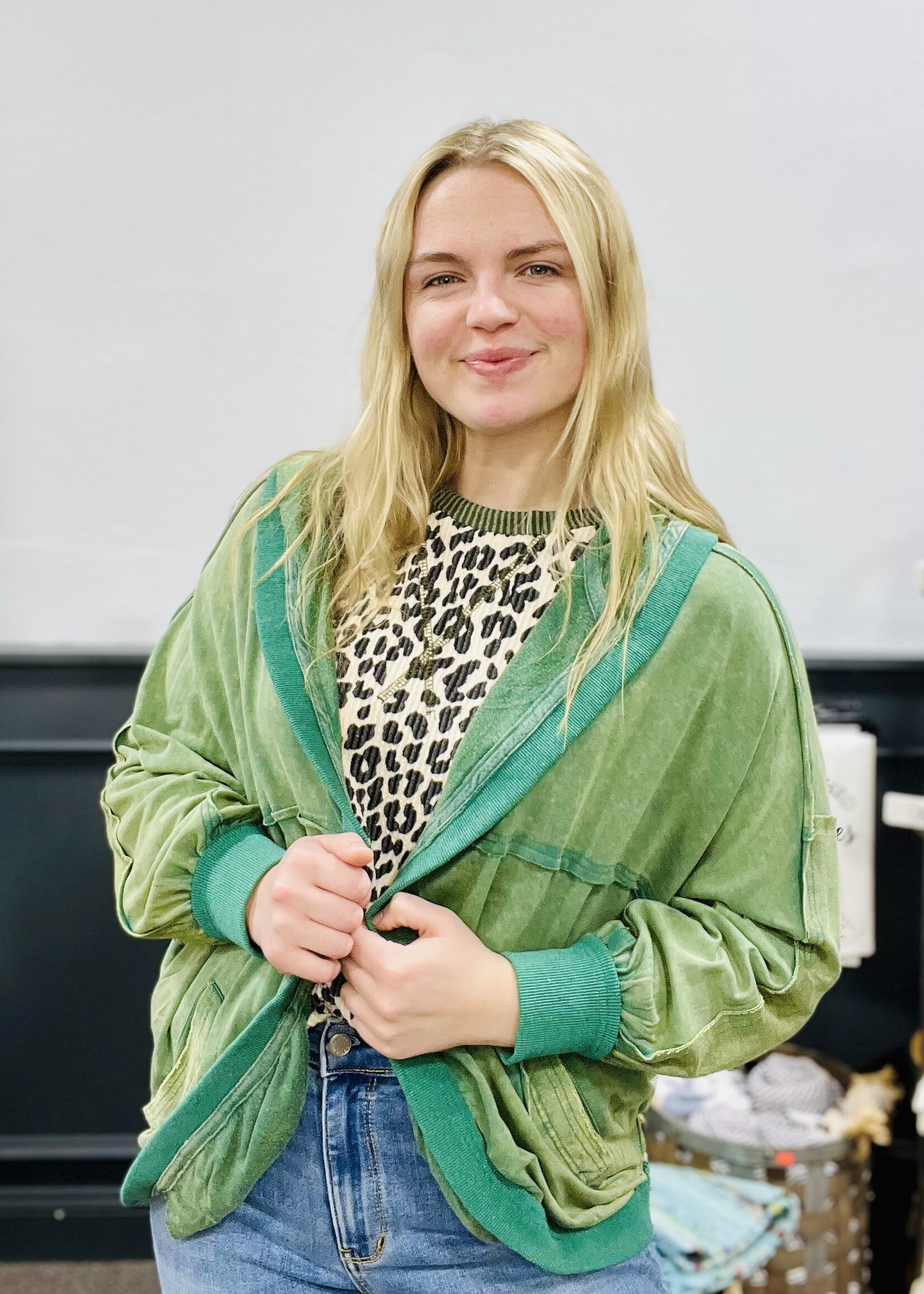 Green Mineral Washed Cardigan