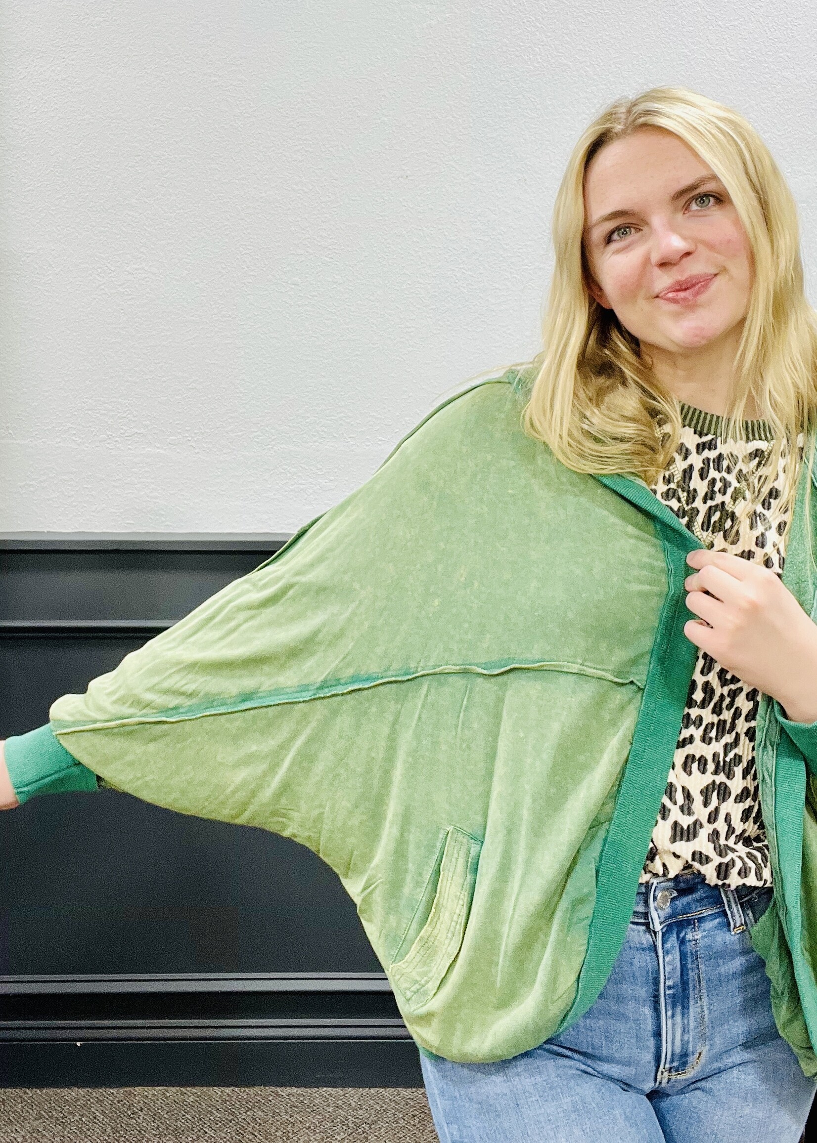 Green Mineral Washed Cardigan