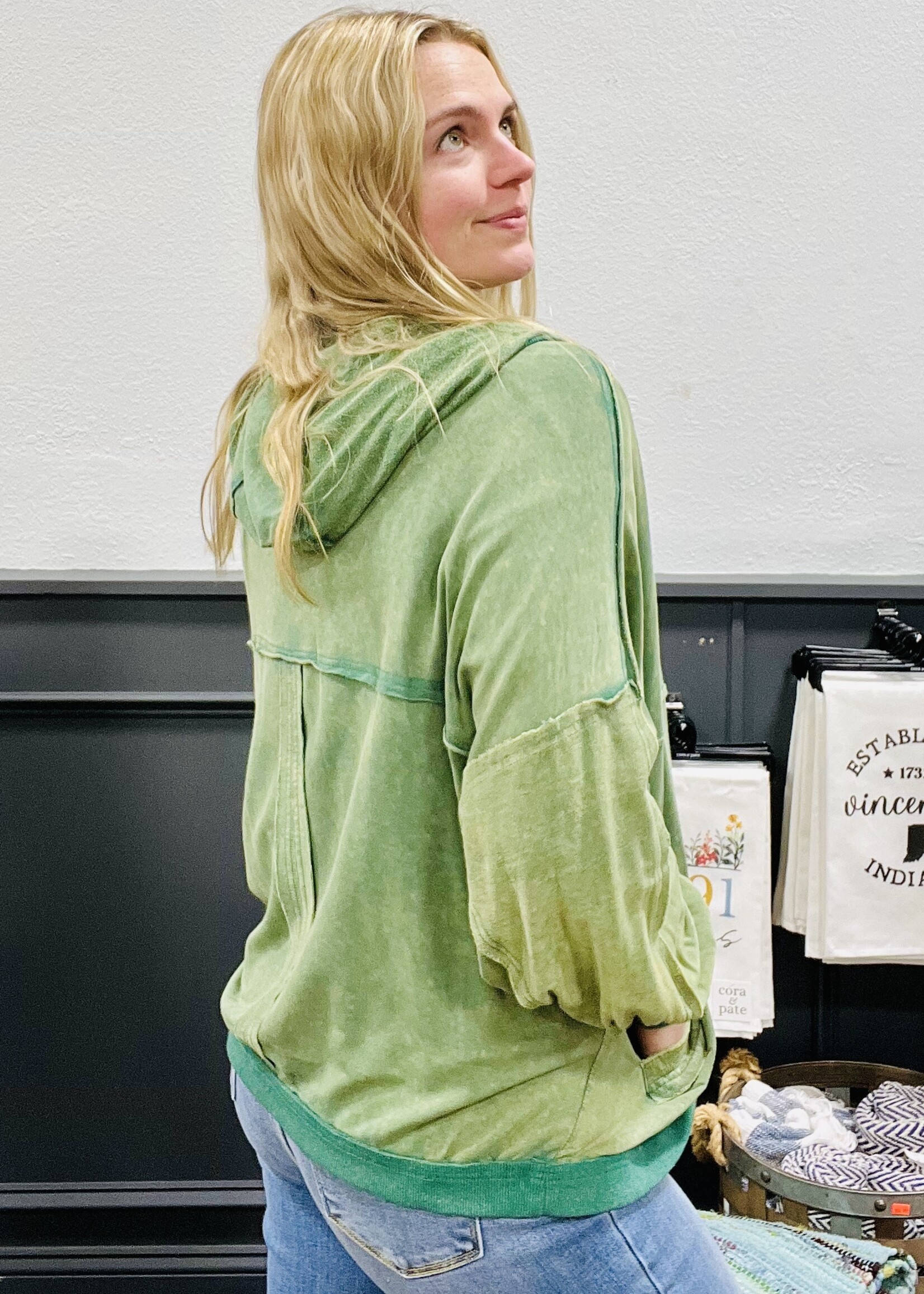 Green Mineral Washed Cardigan