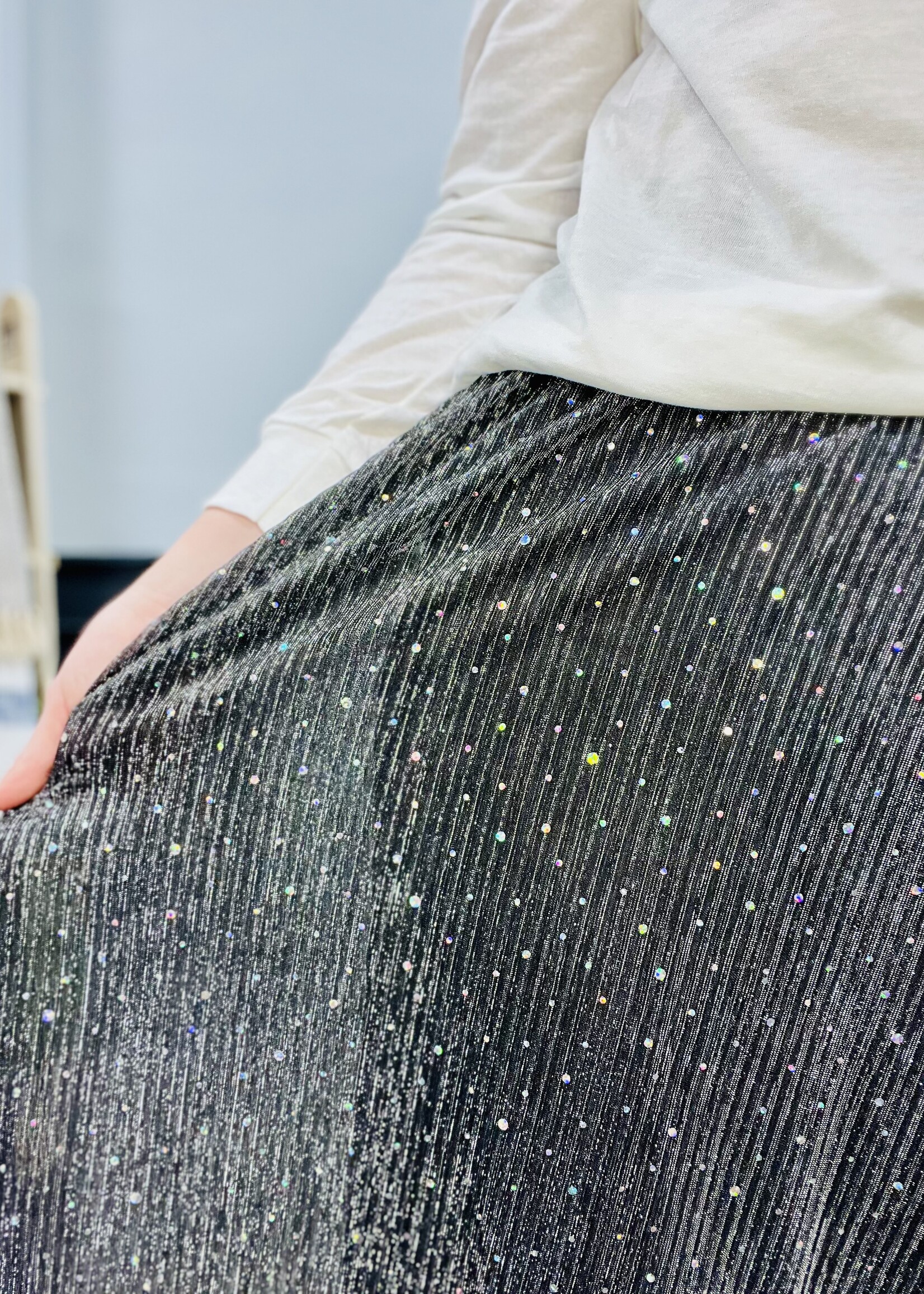 Black Sparkle Pleated Skirt