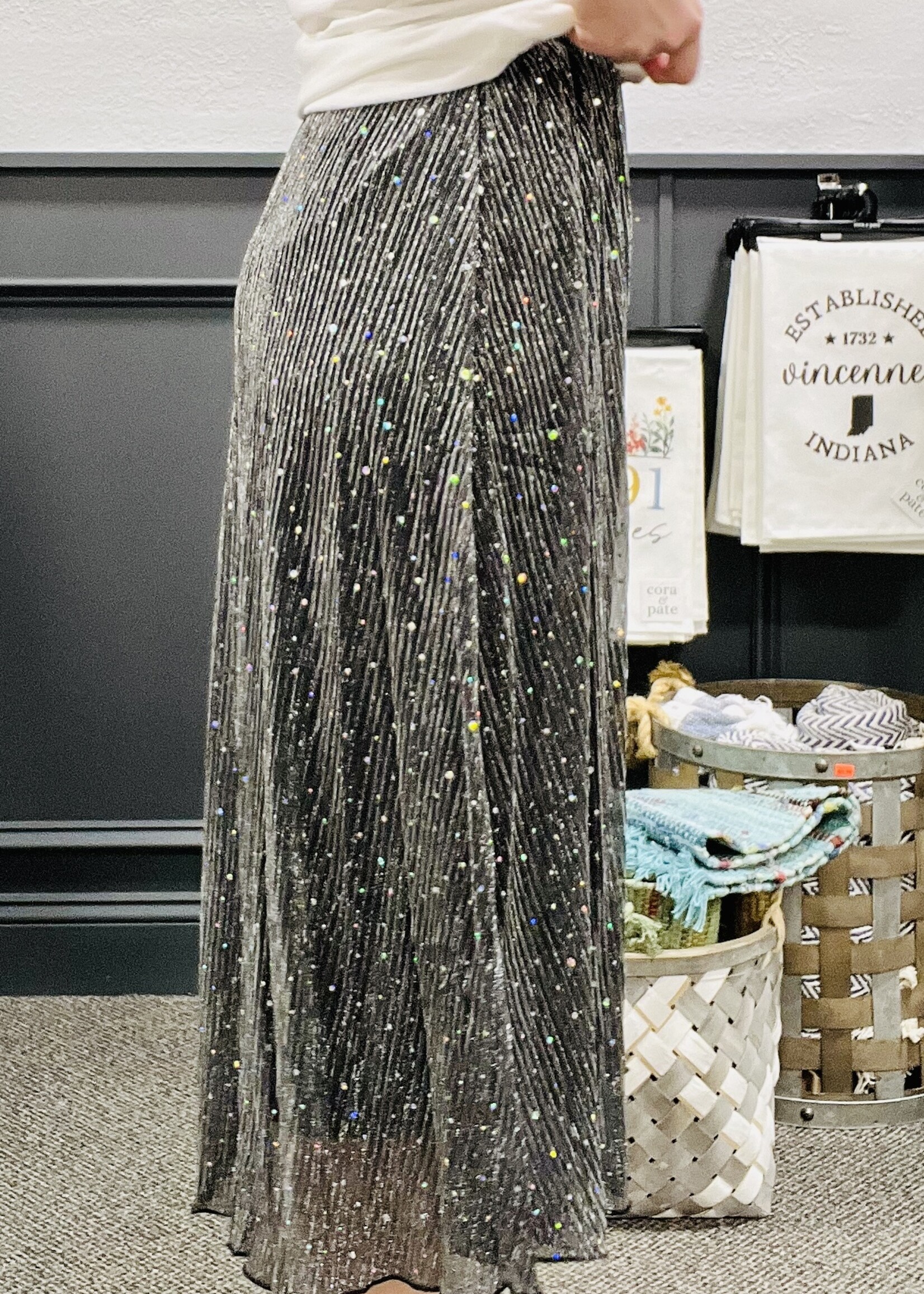 Black Sparkle Pleated Skirt