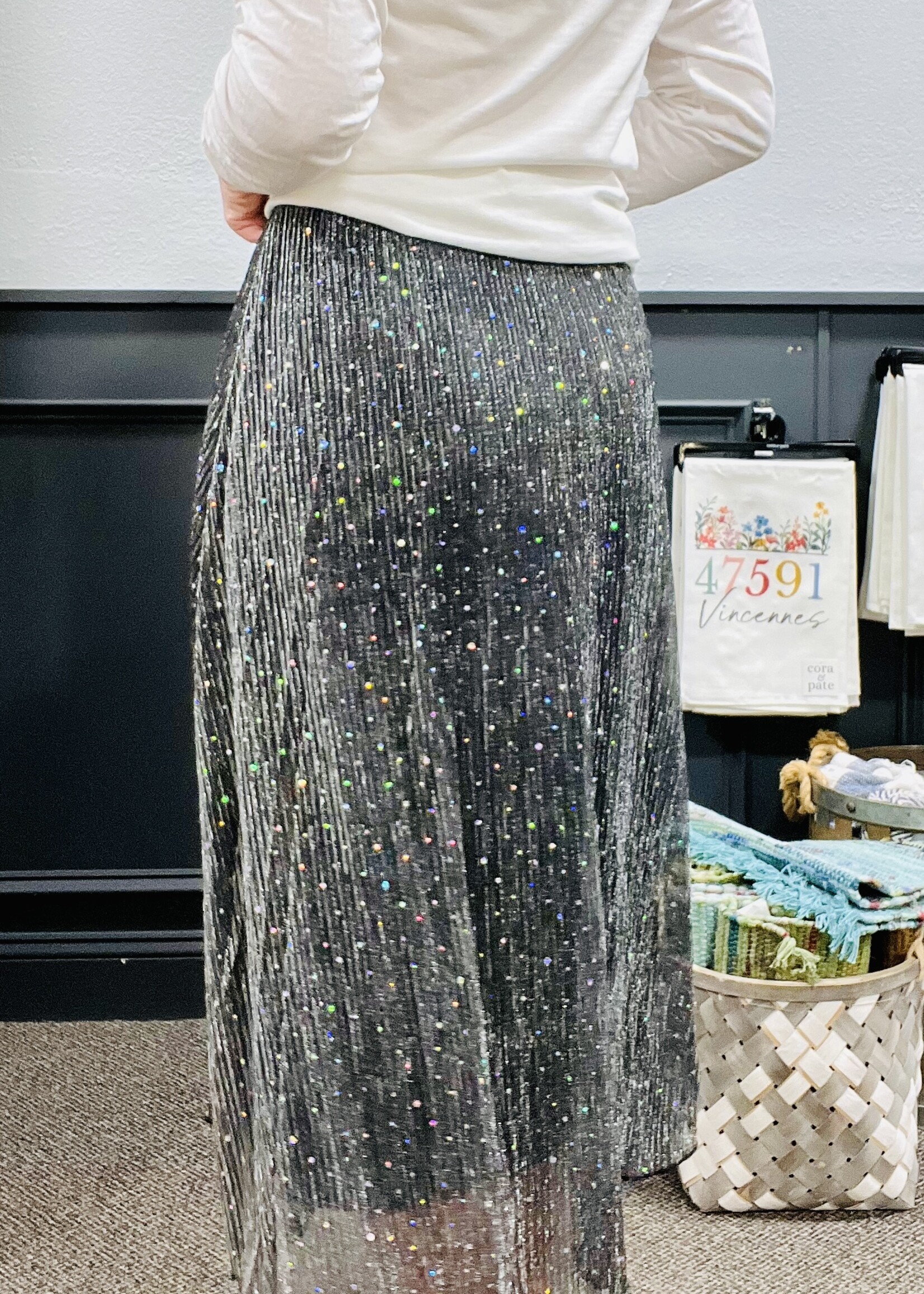 Black Sparkle Pleated Skirt