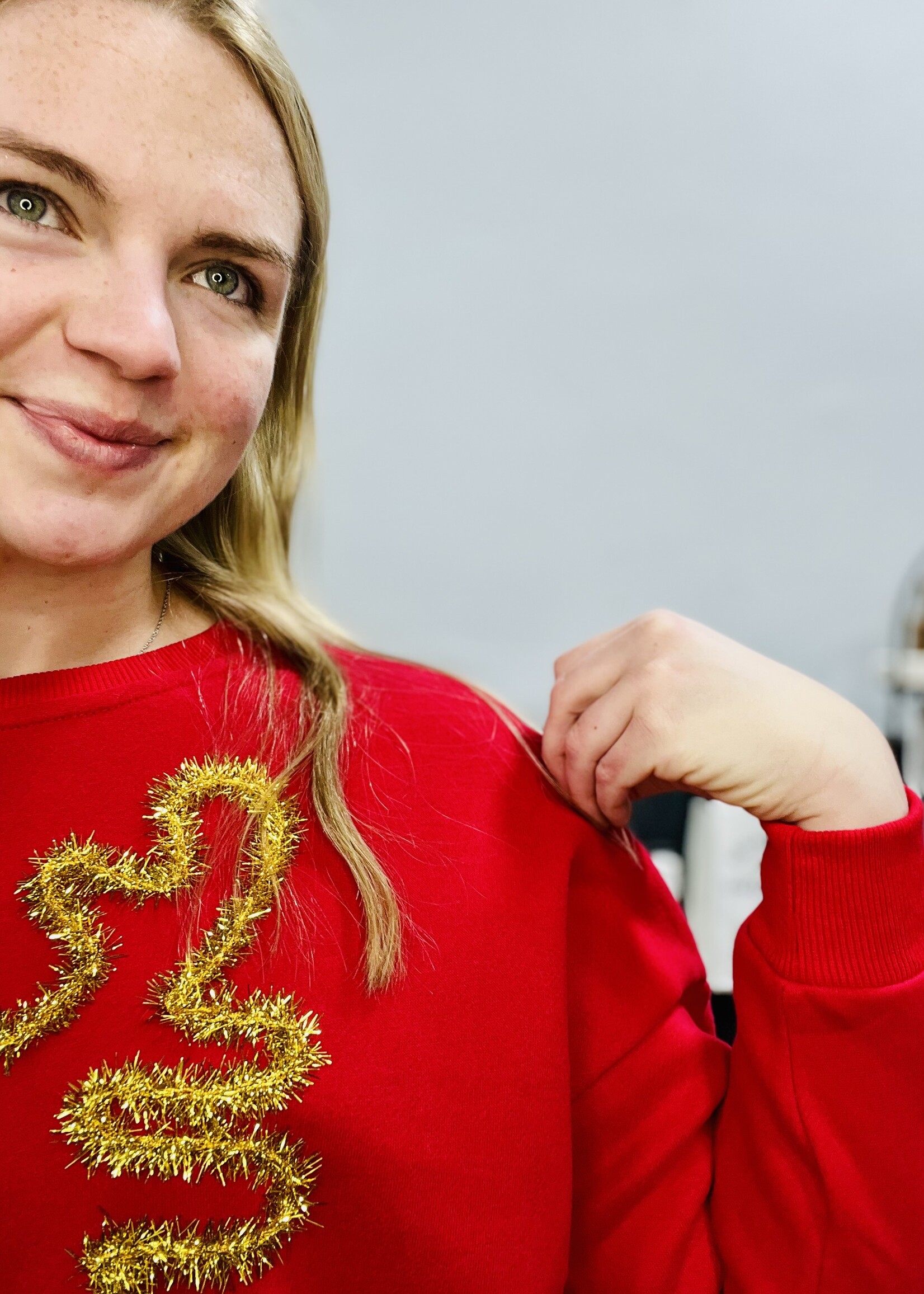 Red Tinsel Reindeer Pullover