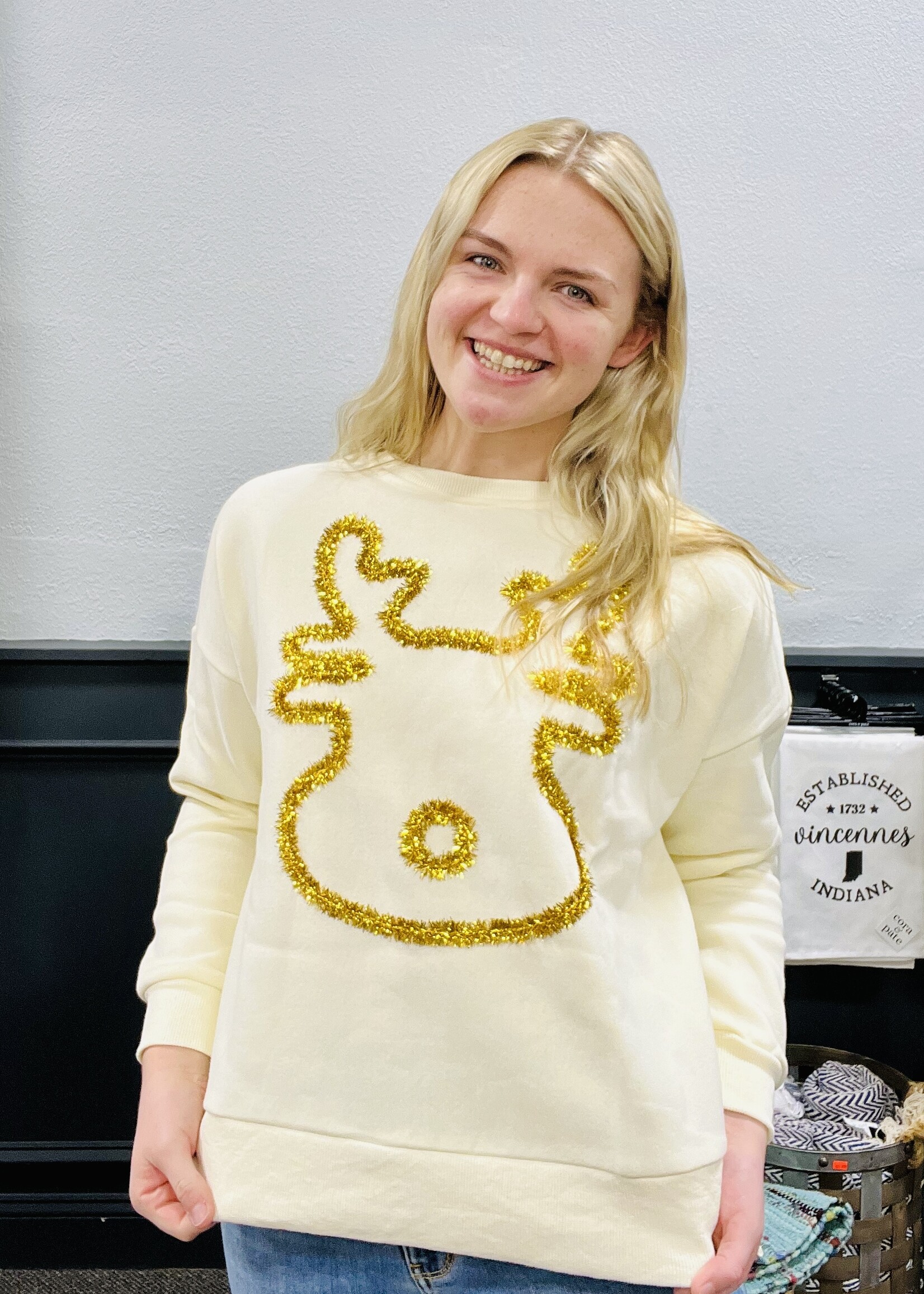 Ivory Tinsel Reindeer Pullover