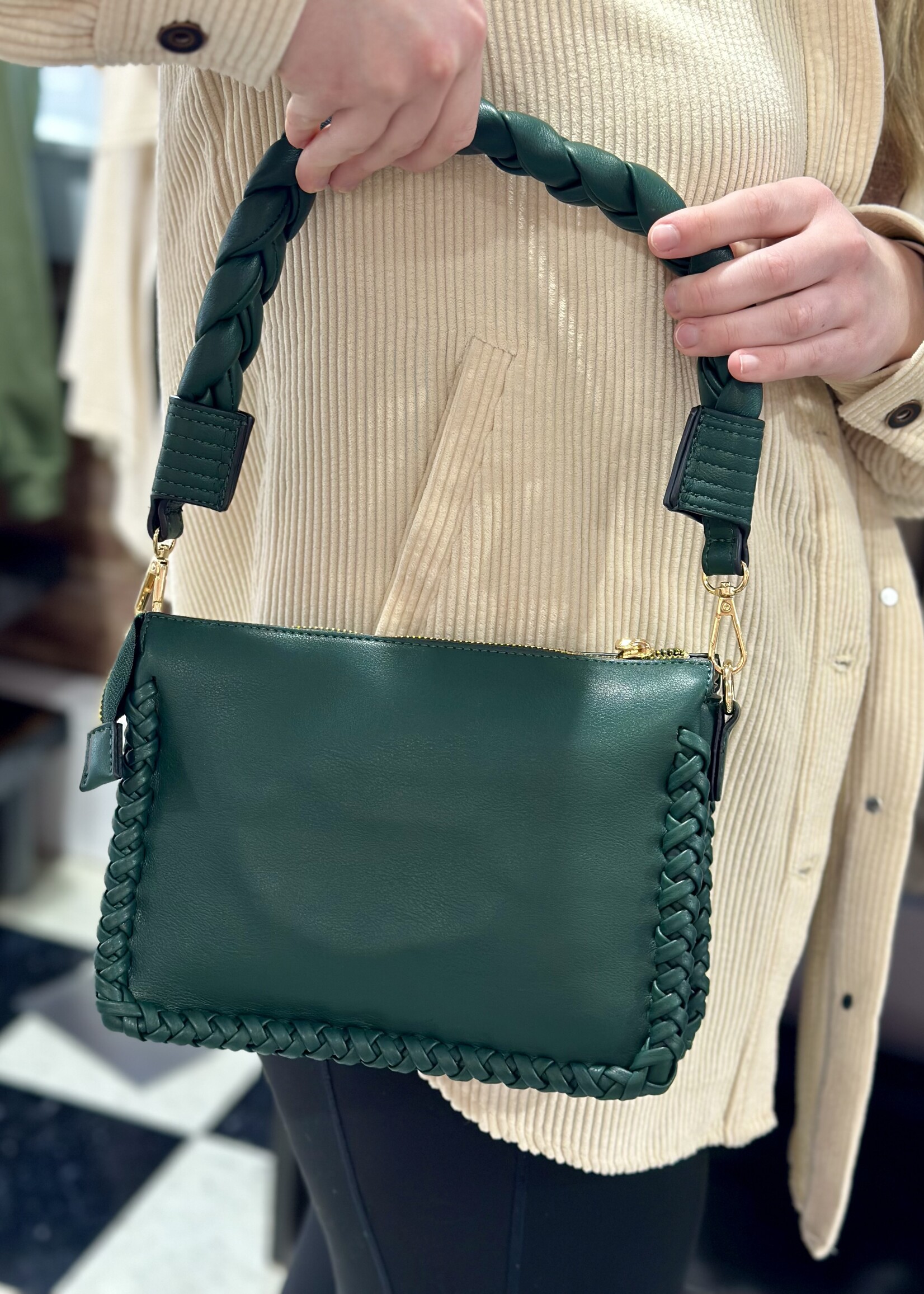 Jen & Co. The Judith Whipstitch Shoulder Bag in Dark Forest Green