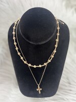 Layered Beveled Bead/Cross Necklace