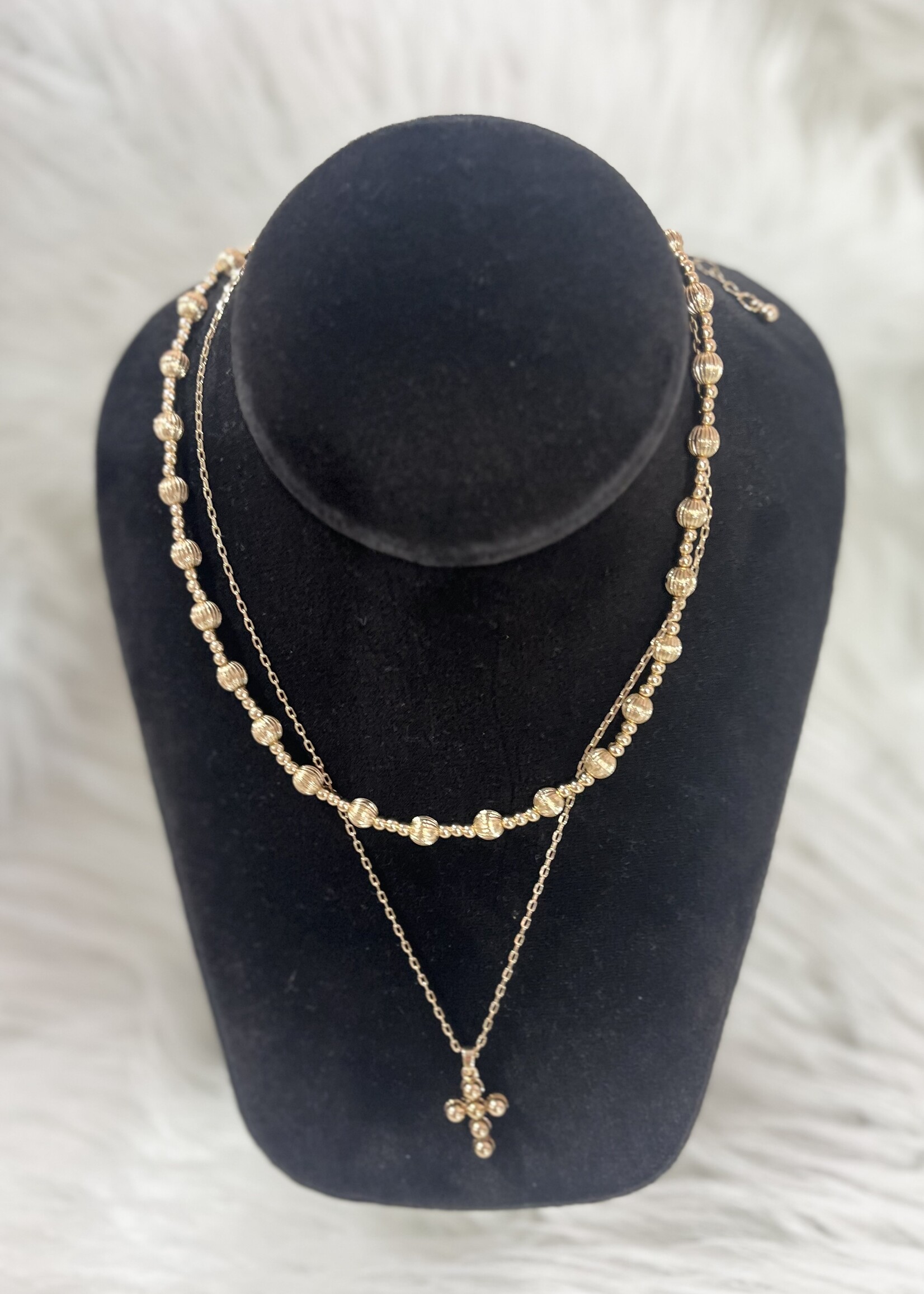 Layered Beveled Bead/Cross Necklace