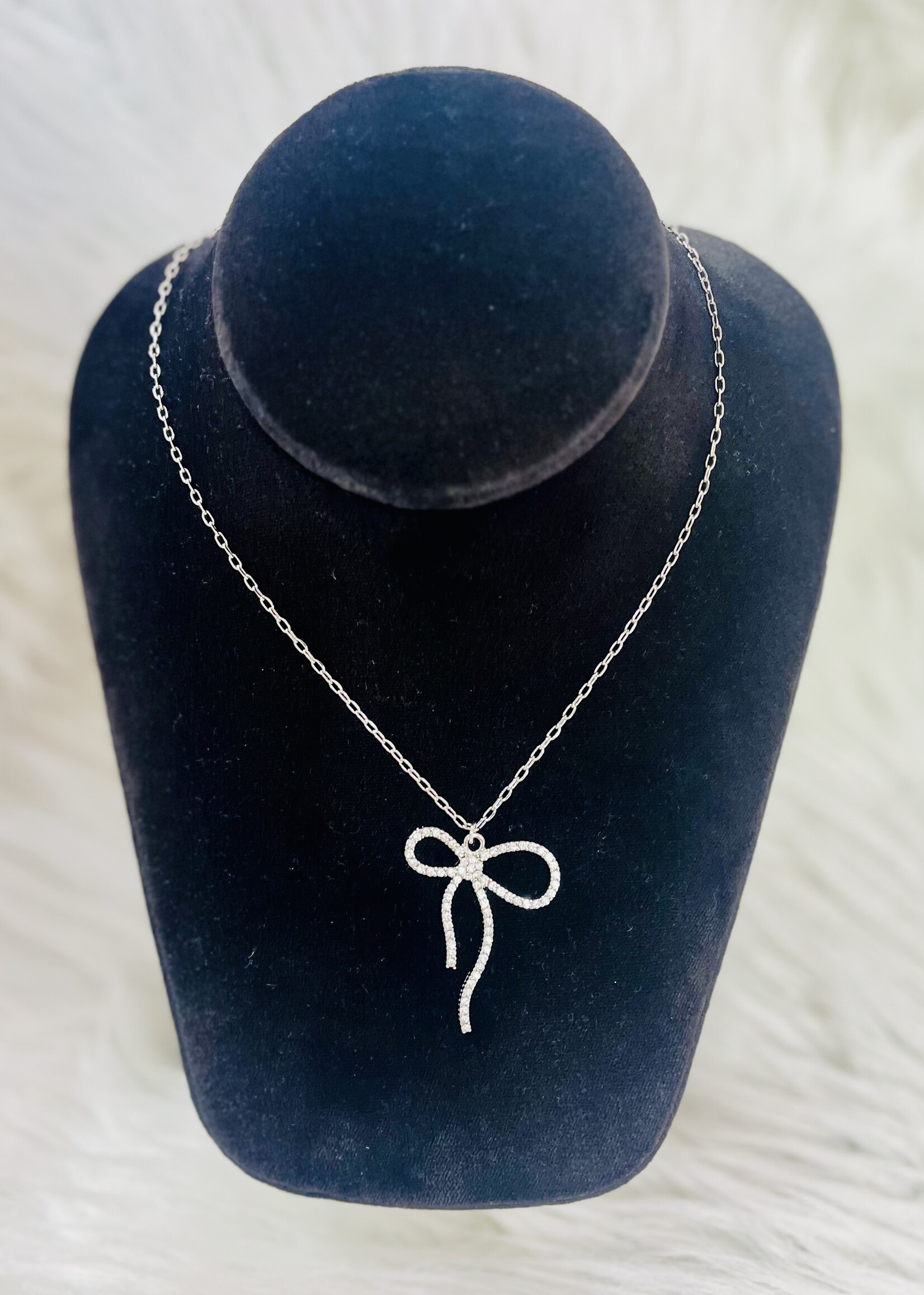 Silver Sparkle Bow Necklace