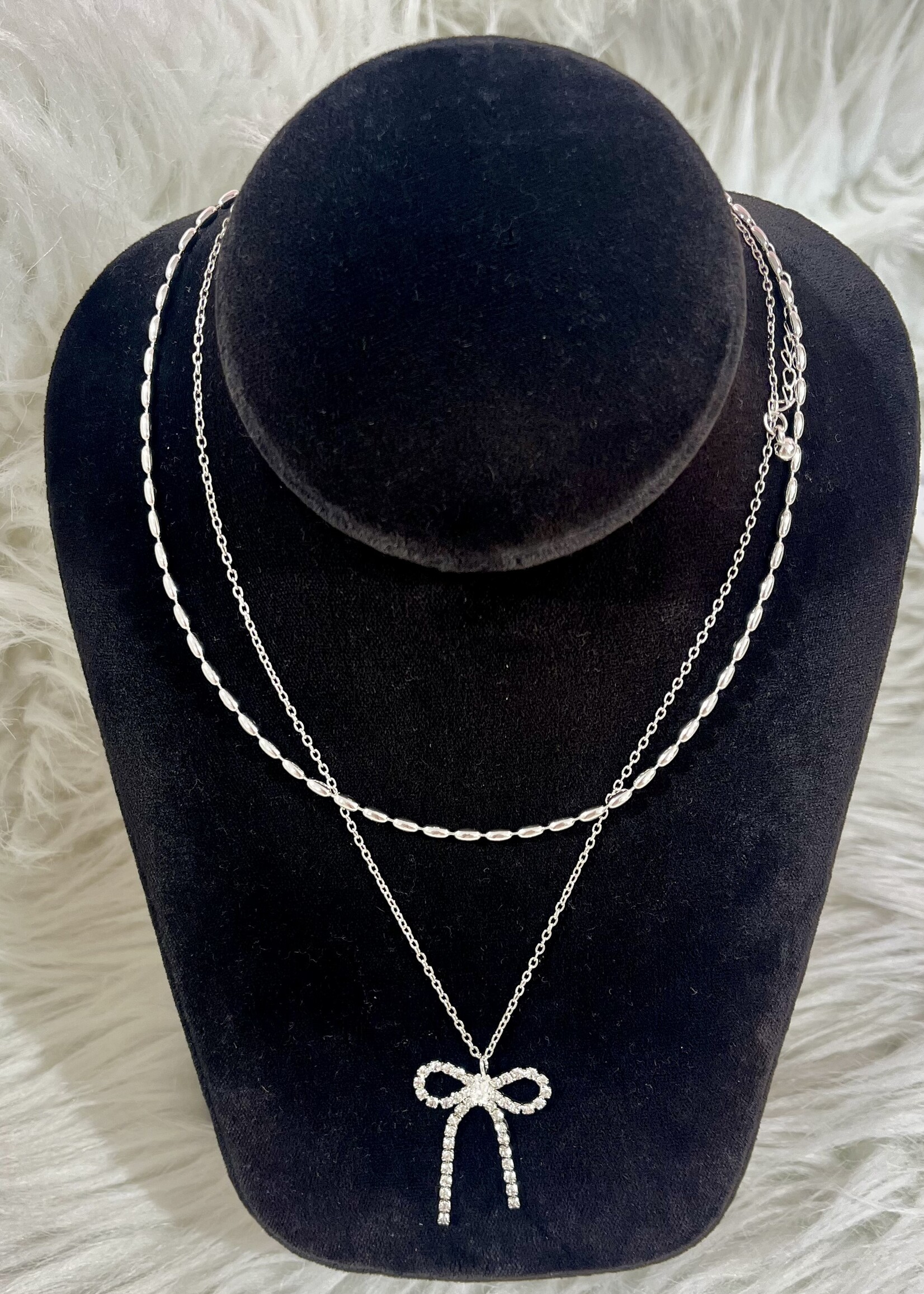 Attic Salt Boutique Silver Layered Bow Necklace