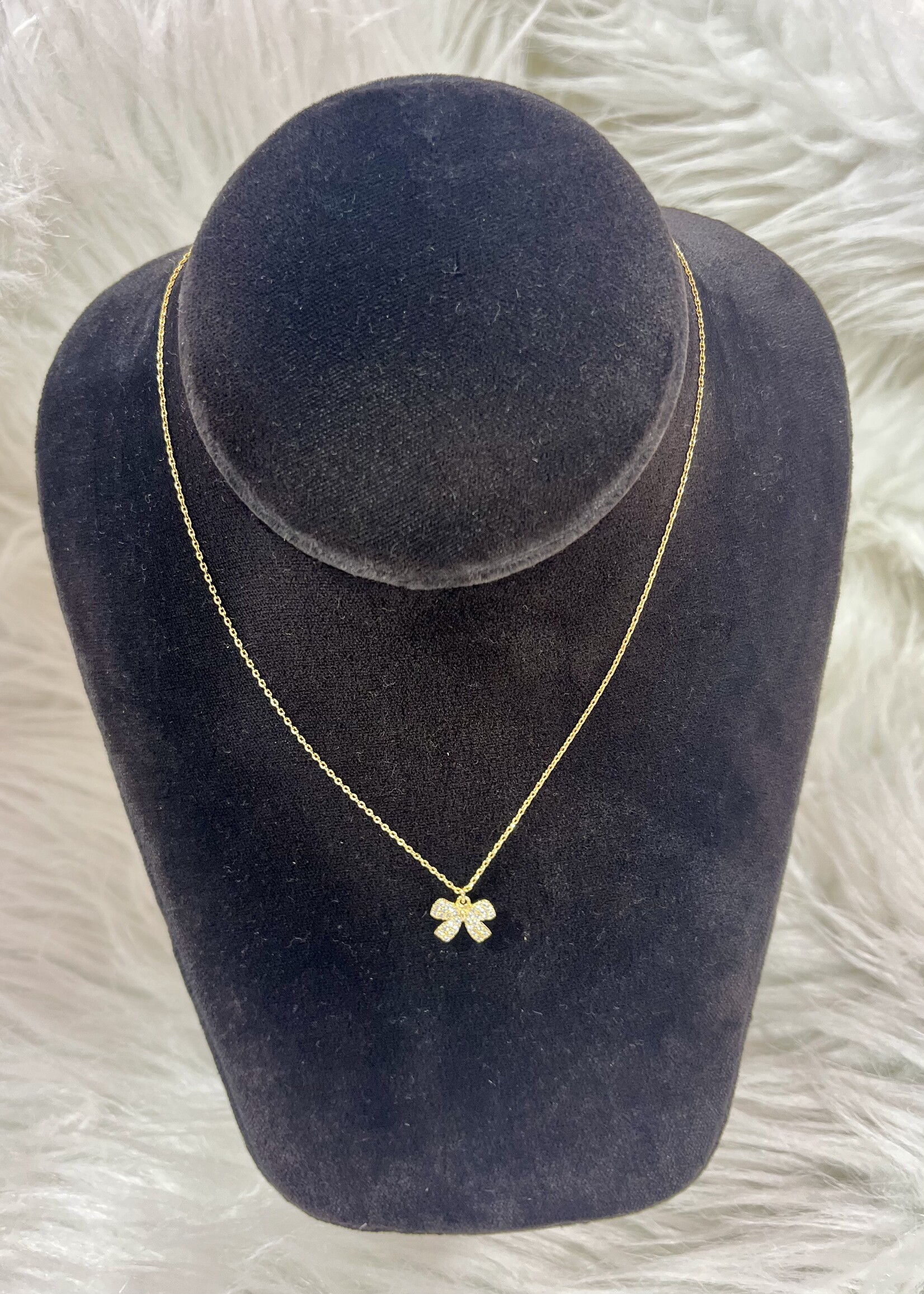 Attic Salt Boutique Gold Sparkle Bow Necklace