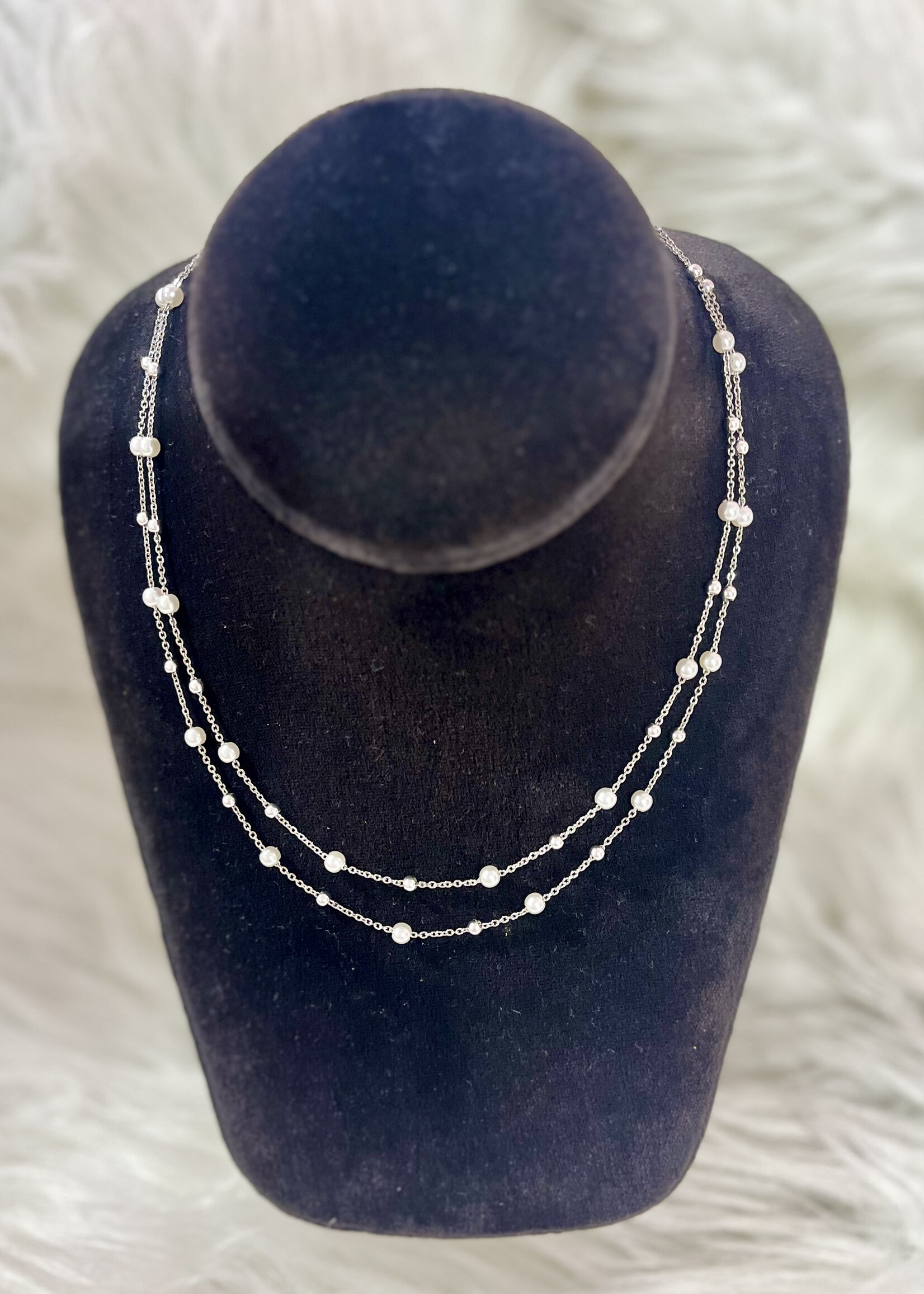 Attic Salt Boutique Silver Pearl Layered Necklace