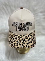 Attic Salt Boutique Jesus Saves I Spend Hat in Leopard