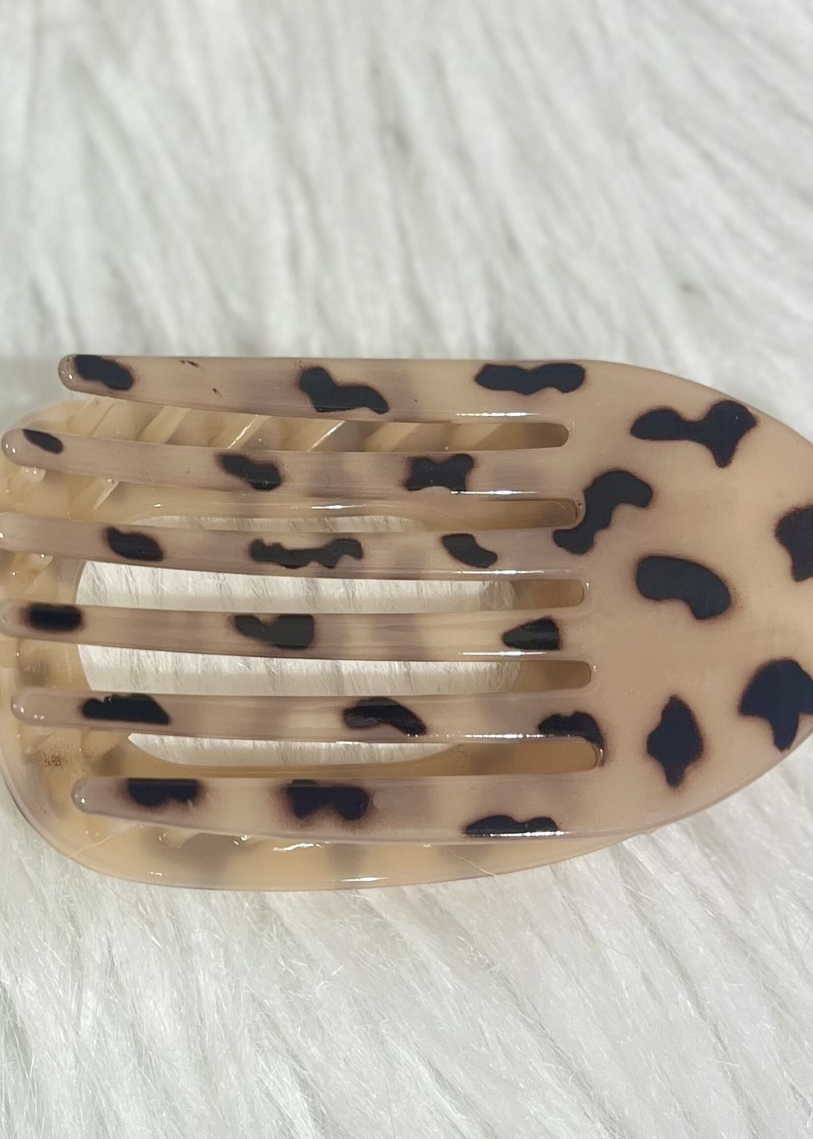 Pale Pink Leopard Oval Flat Hair Clip