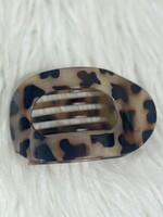 White Leopard Oval Flat Hair Clip