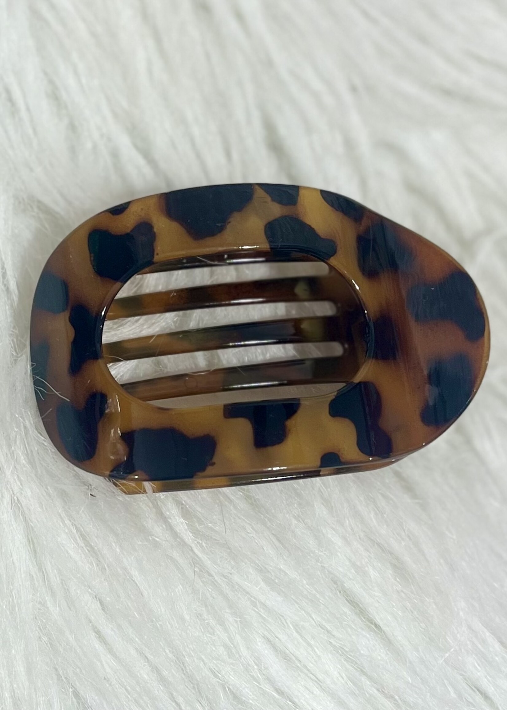 Glossy Leopard Oval Flat Hair Clip