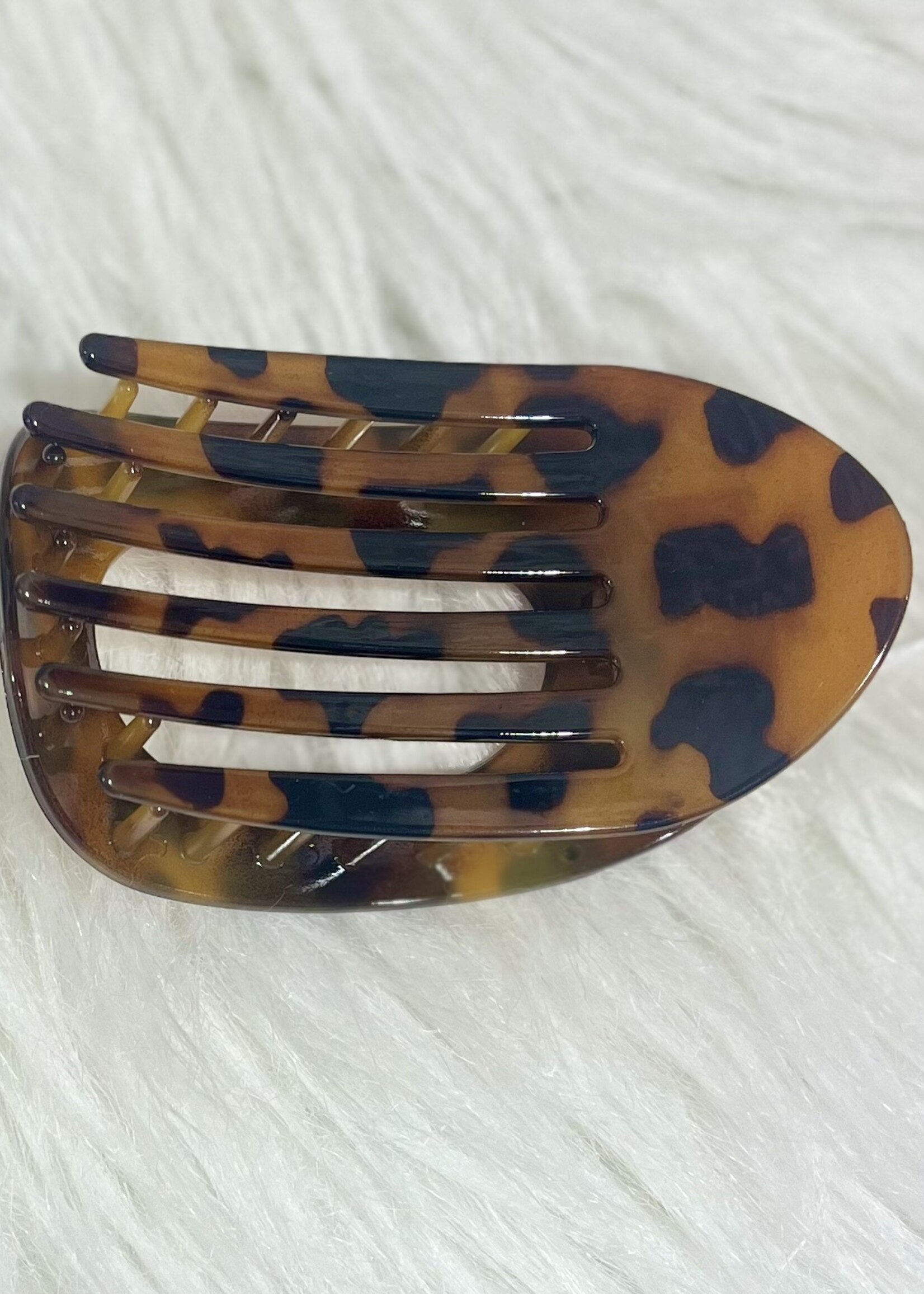 Glossy Leopard Oval Flat Hair Clip