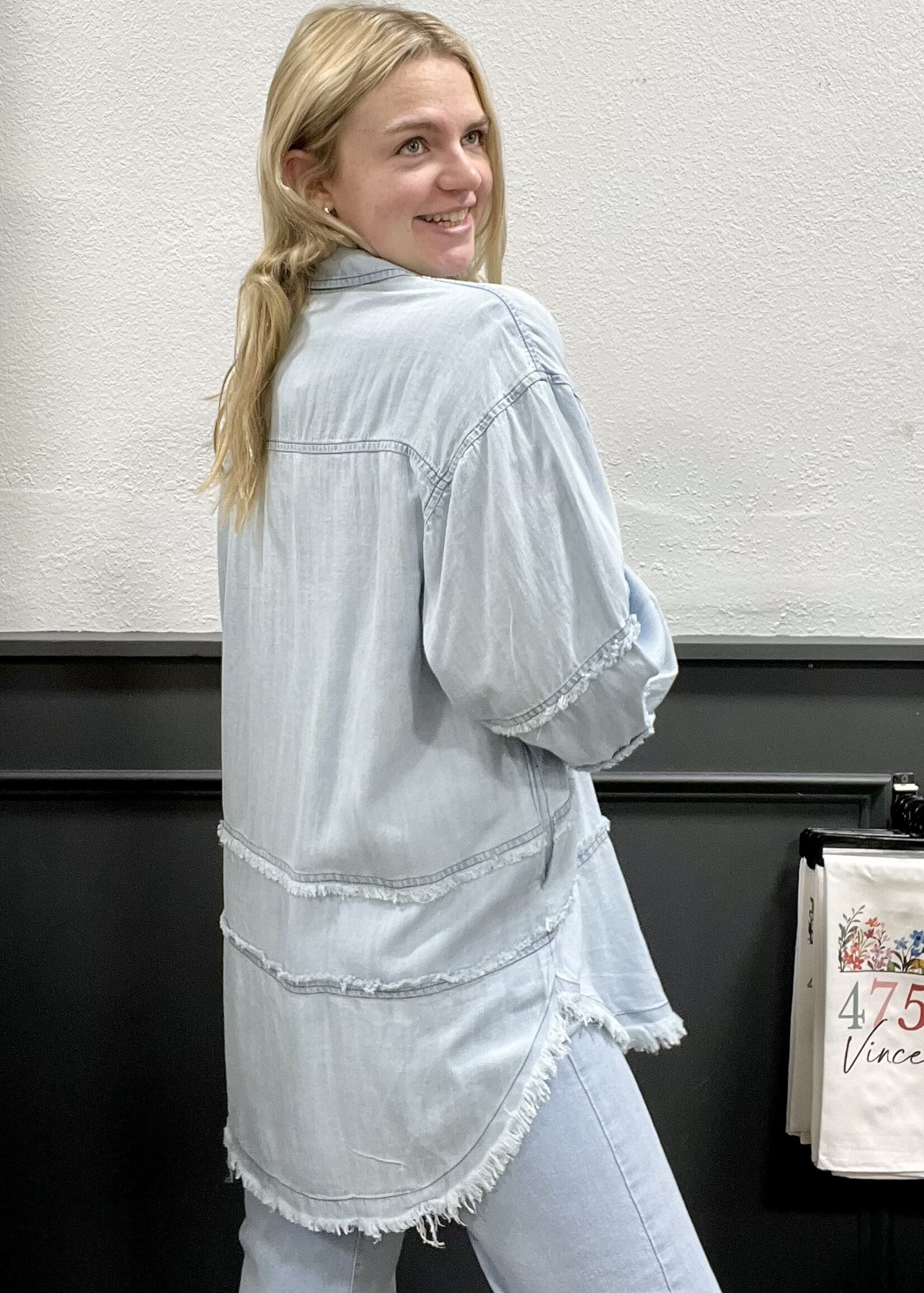 Easel Light Denim Tunic Button Up Top