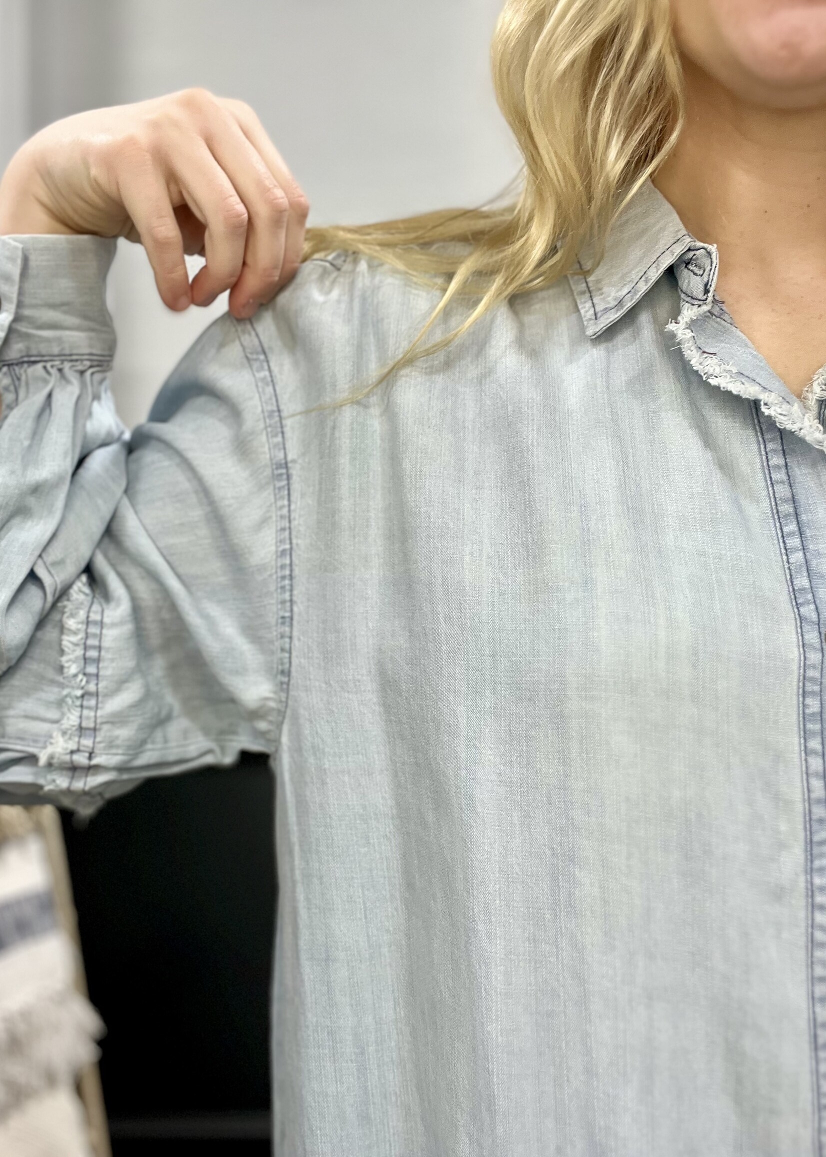 Easel Light Denim Tunic Button Up Top
