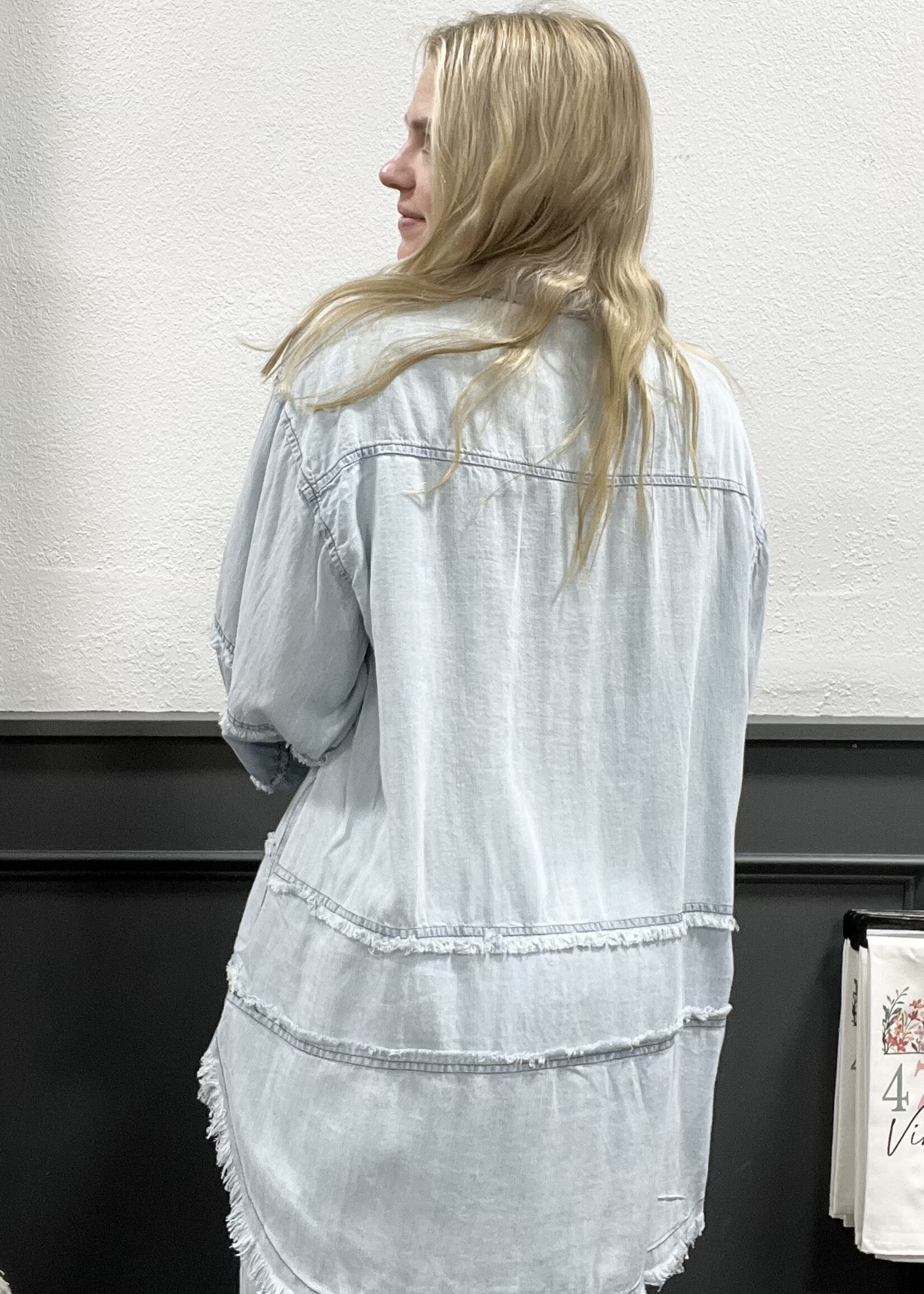 Easel Light Denim Tunic Button Up Top