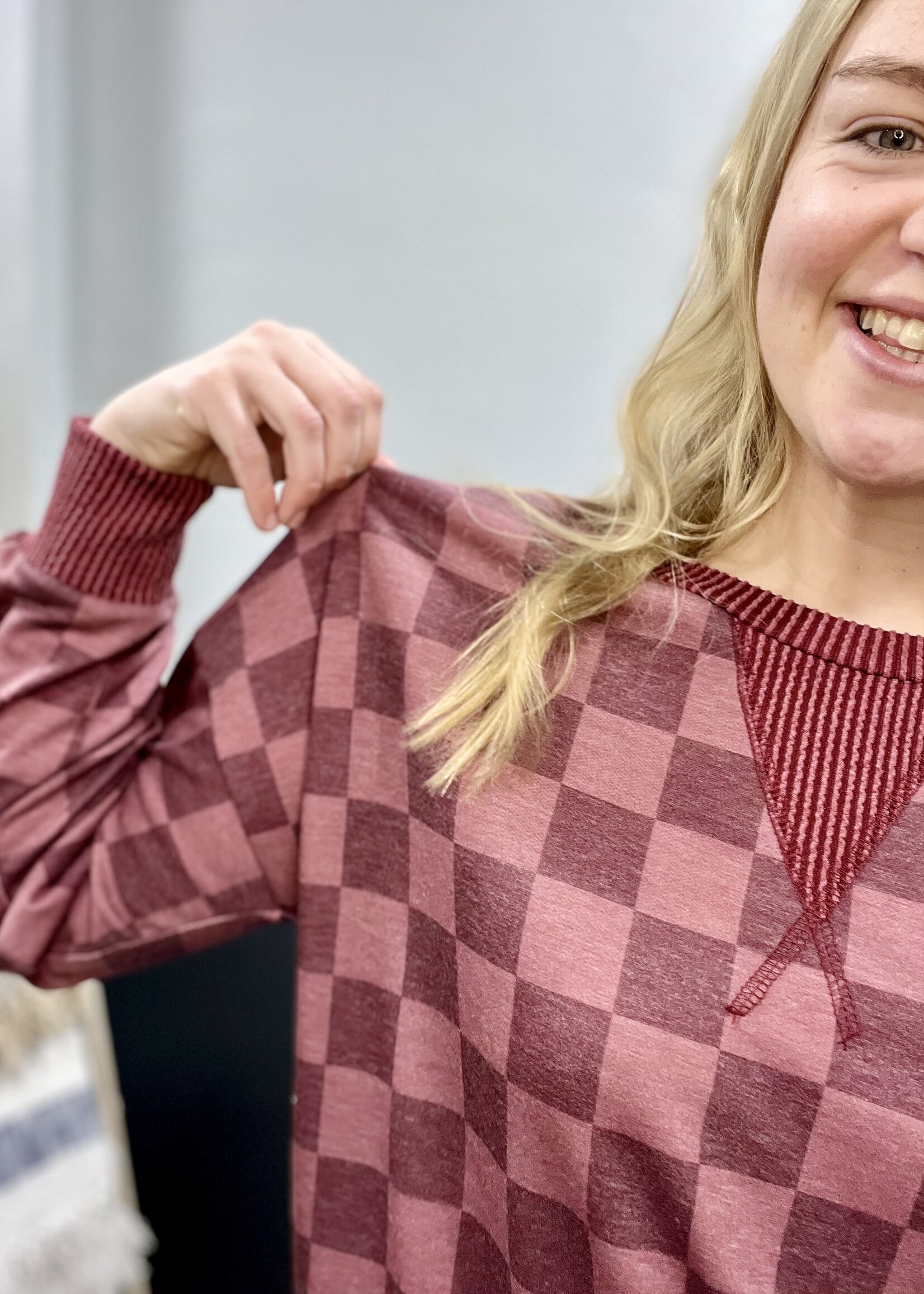 Burgundy Check Top