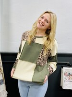 Olive Leopard Patchwork Top