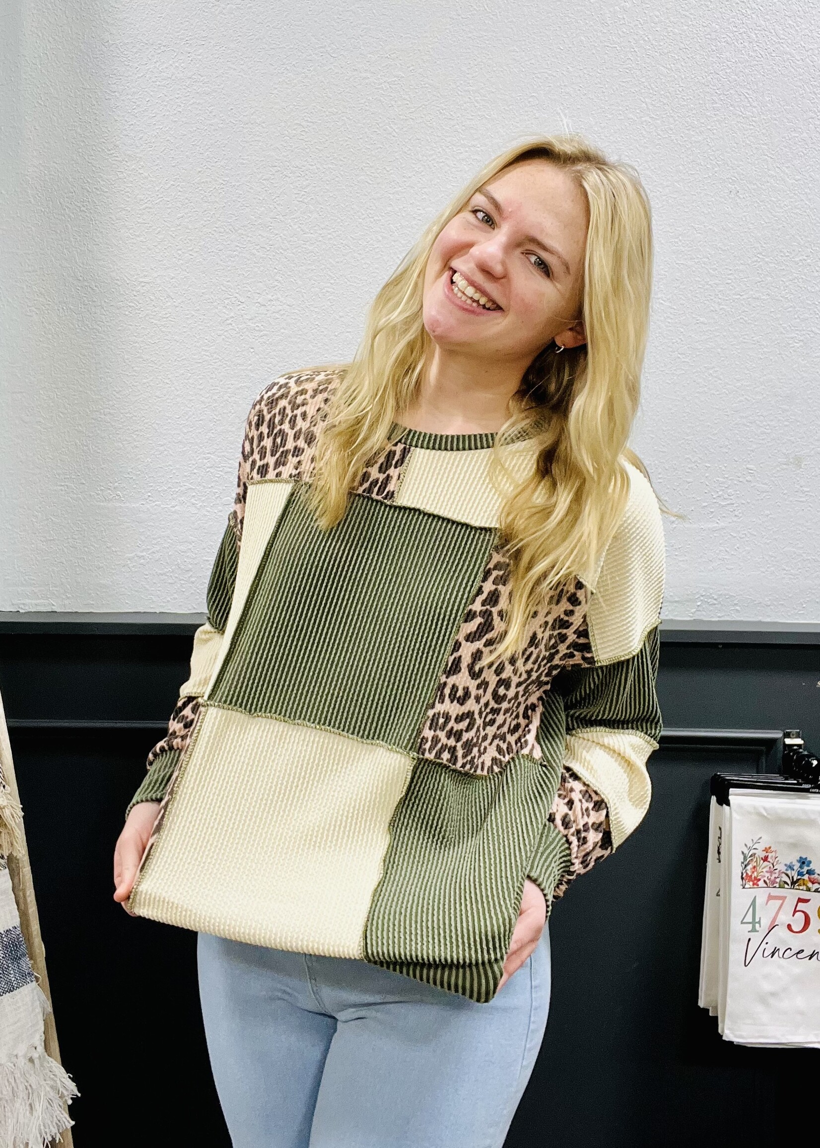 Olive Leopard Patchwork Top