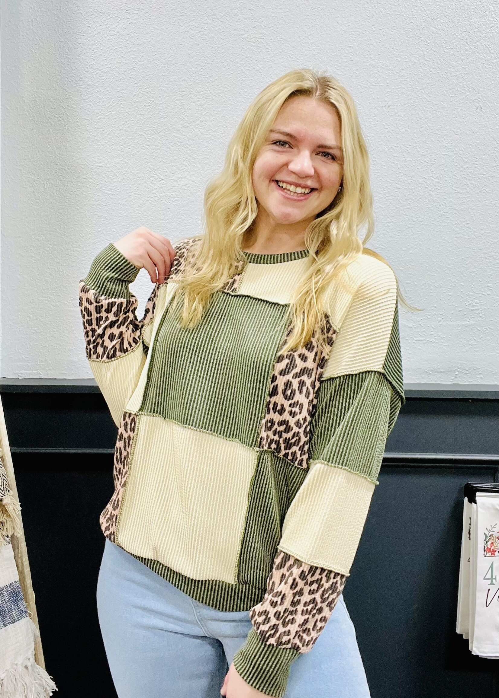 Olive Leopard Patchwork Top