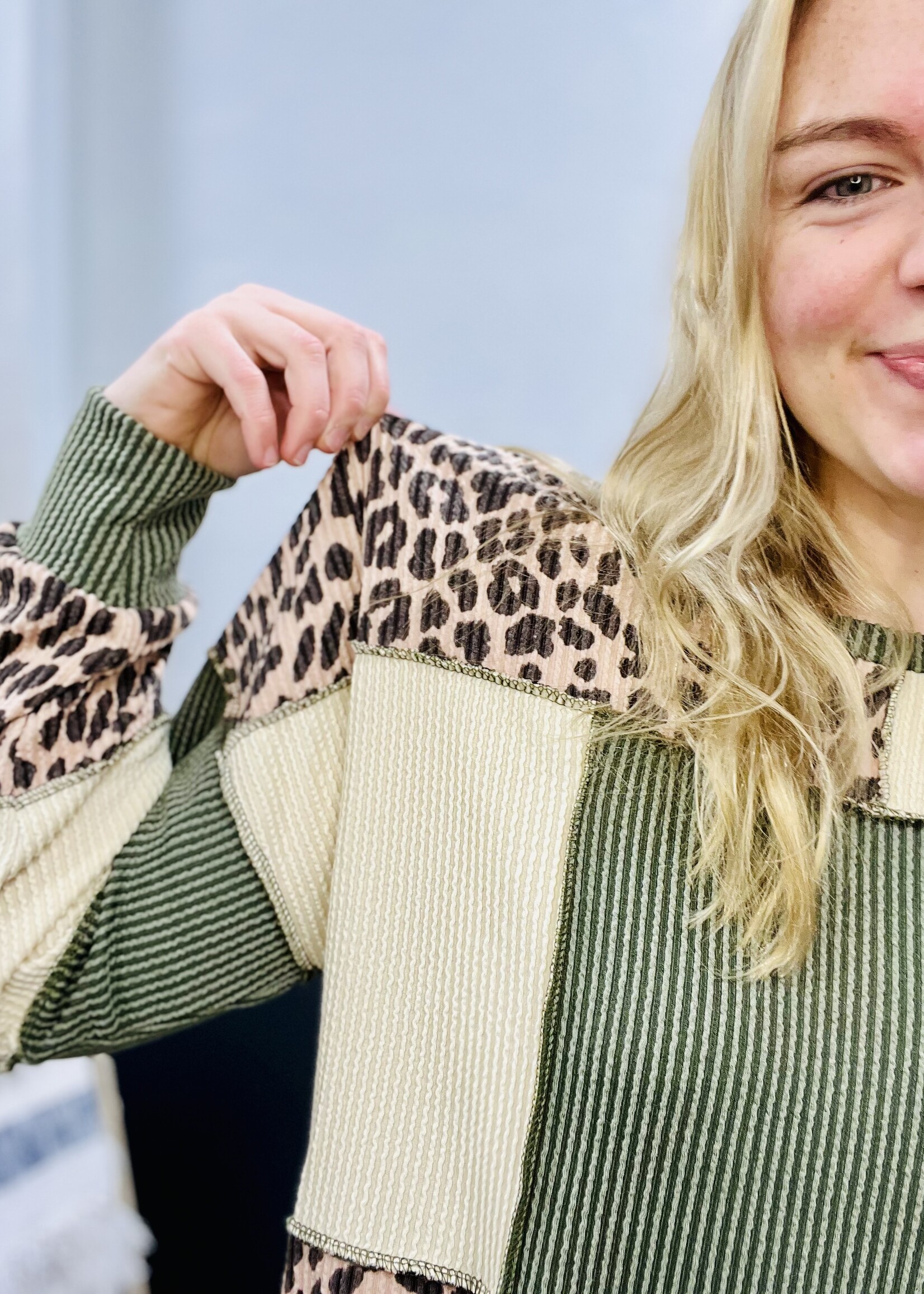 Olive Leopard Patchwork Top