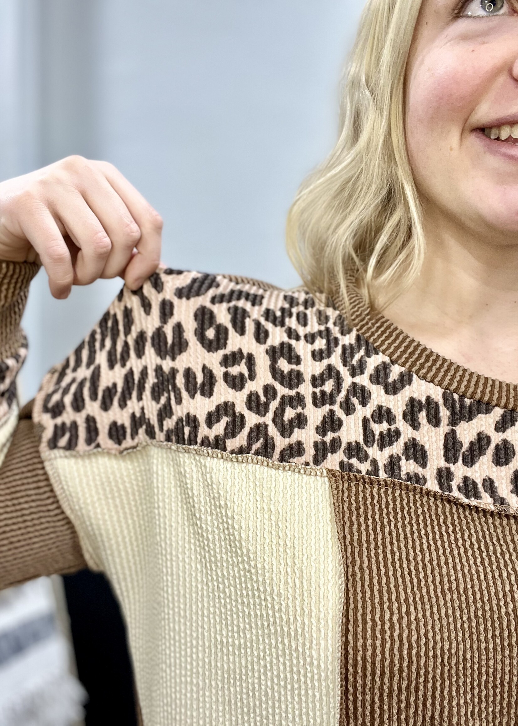 Mocha Leopard Patchwork Top