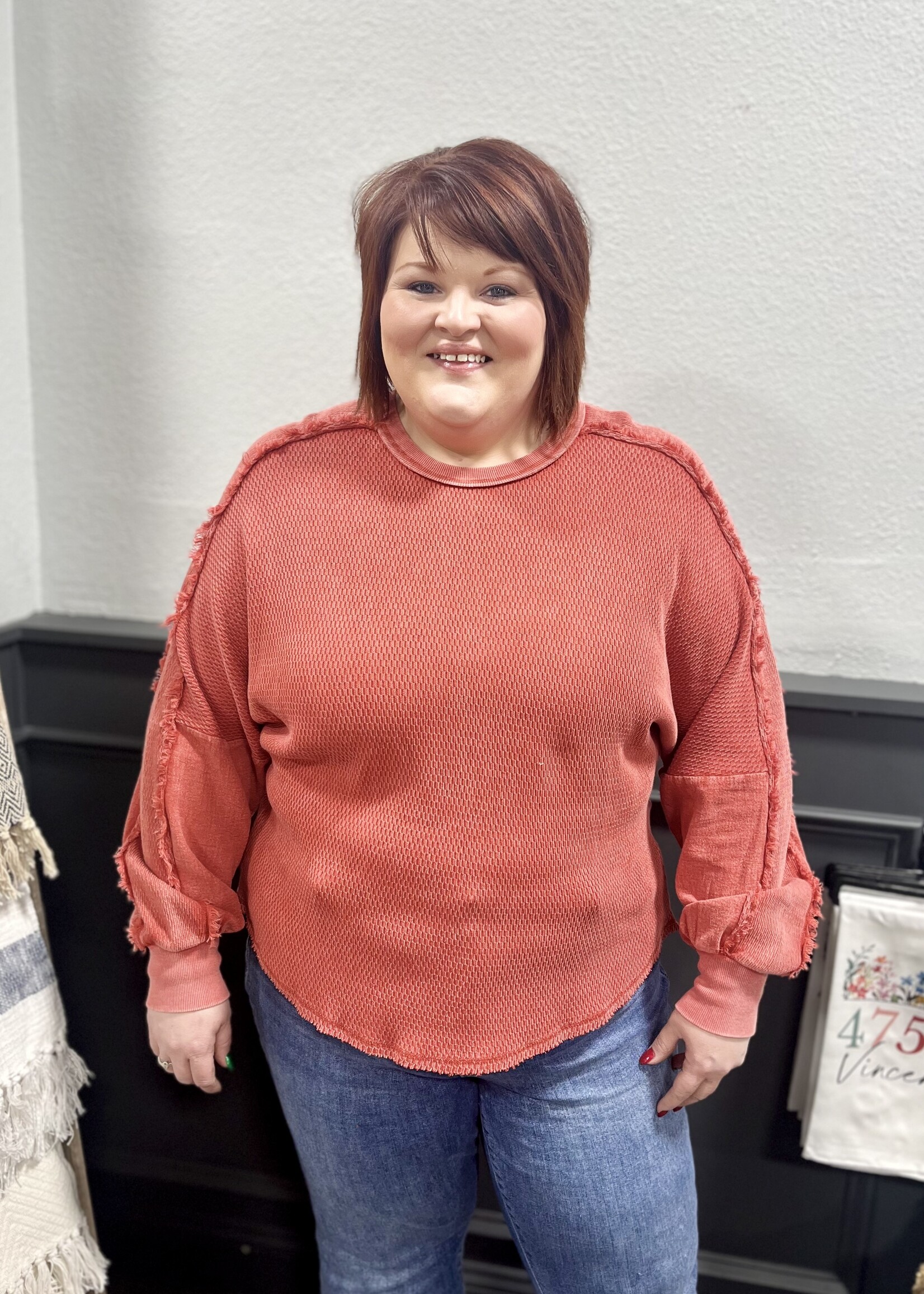 Easel Poppy Red Thermal Top