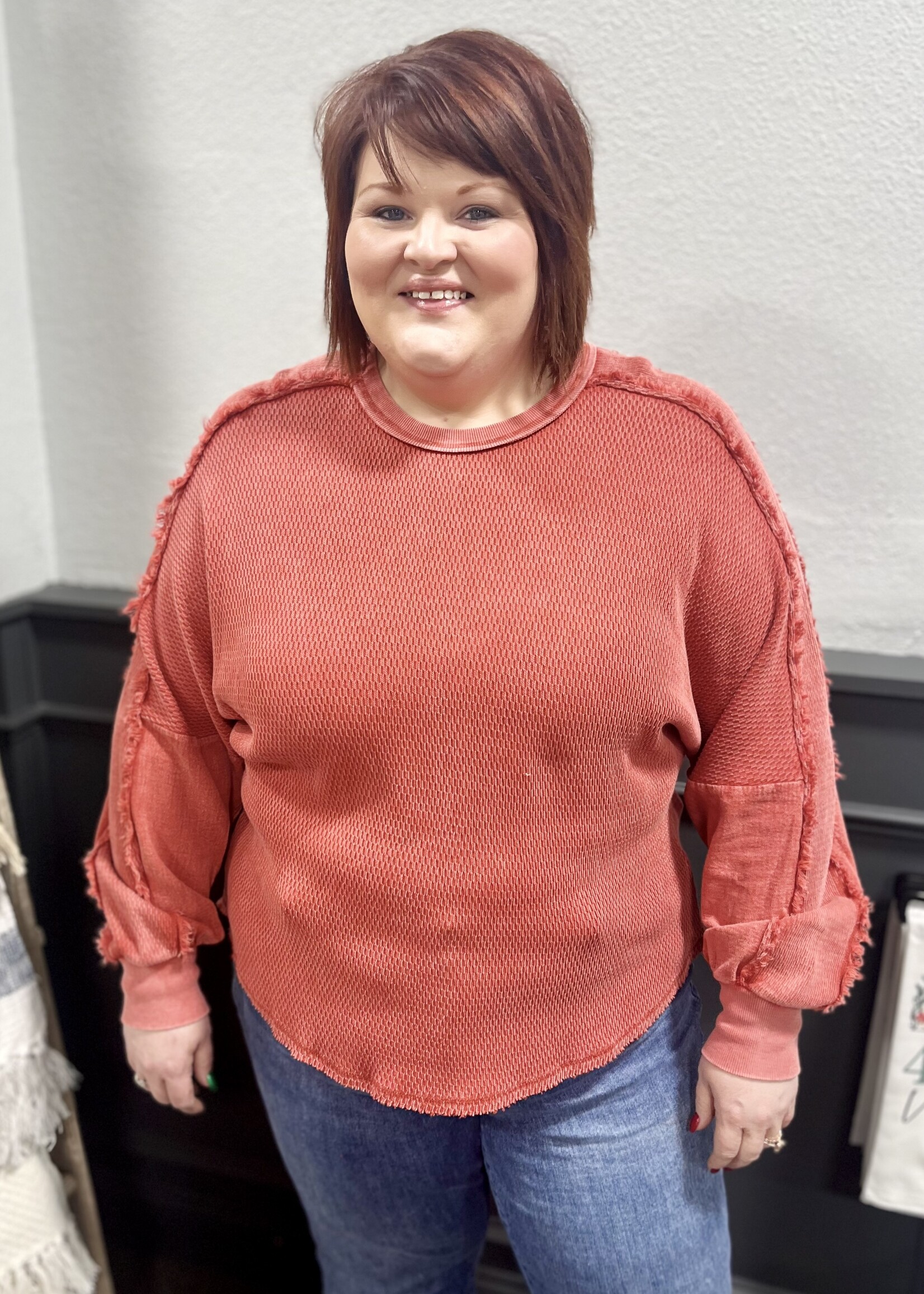 Easel Poppy Red Thermal Top