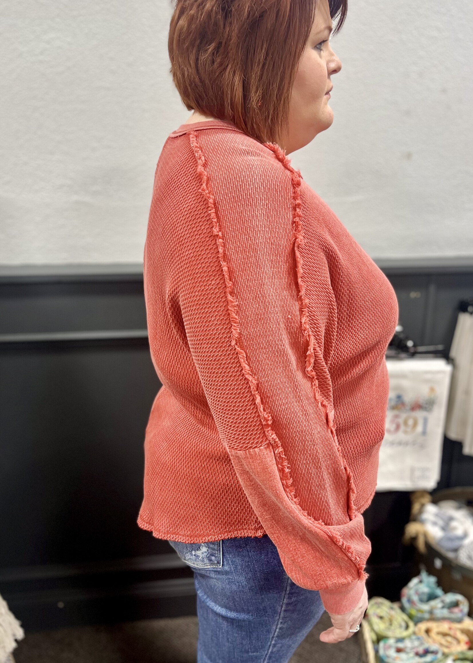 Easel Poppy Red Thermal Top