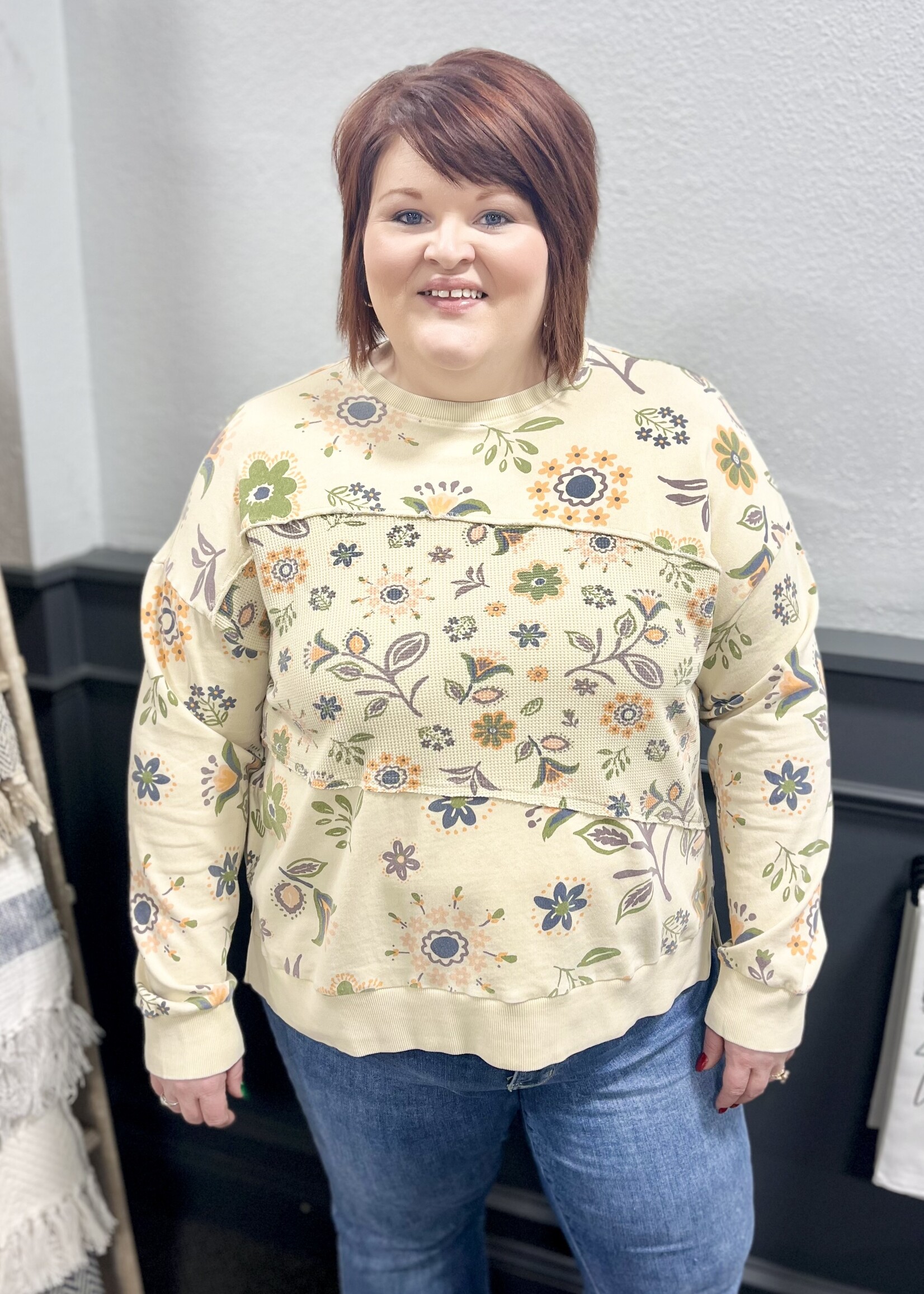 Easel Mineral Washed Floral Pullover