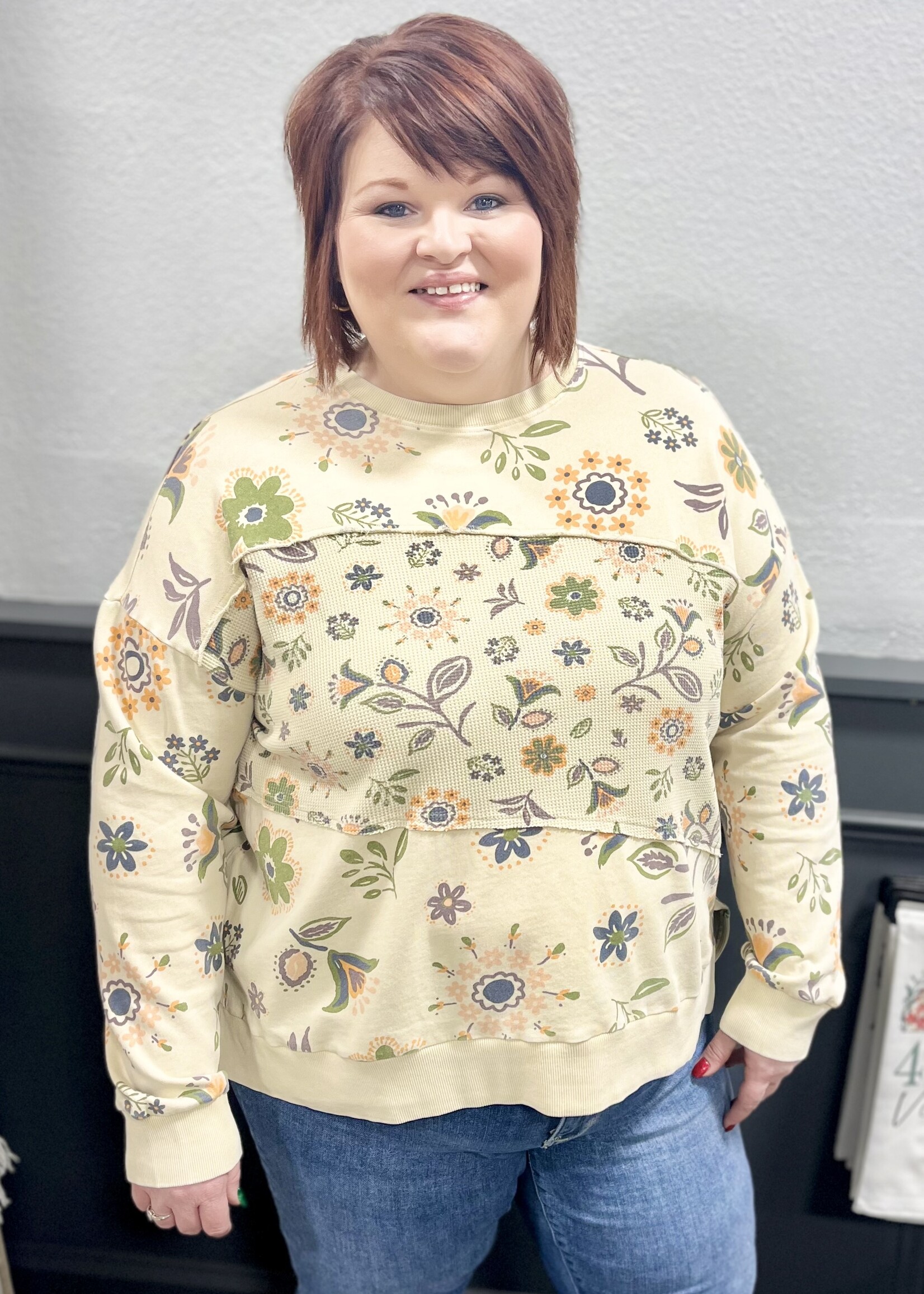 Easel Mineral Washed Floral Pullover