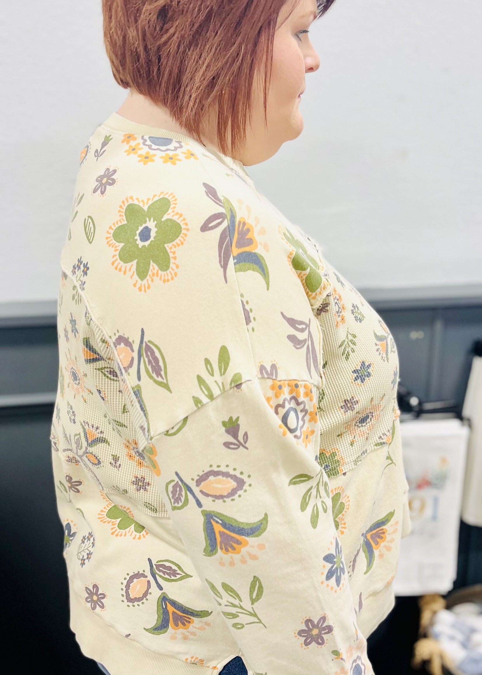 Easel Mineral Washed Floral Pullover