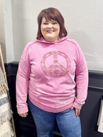 Easel Mineral Washed Pink Peace Hooded Top