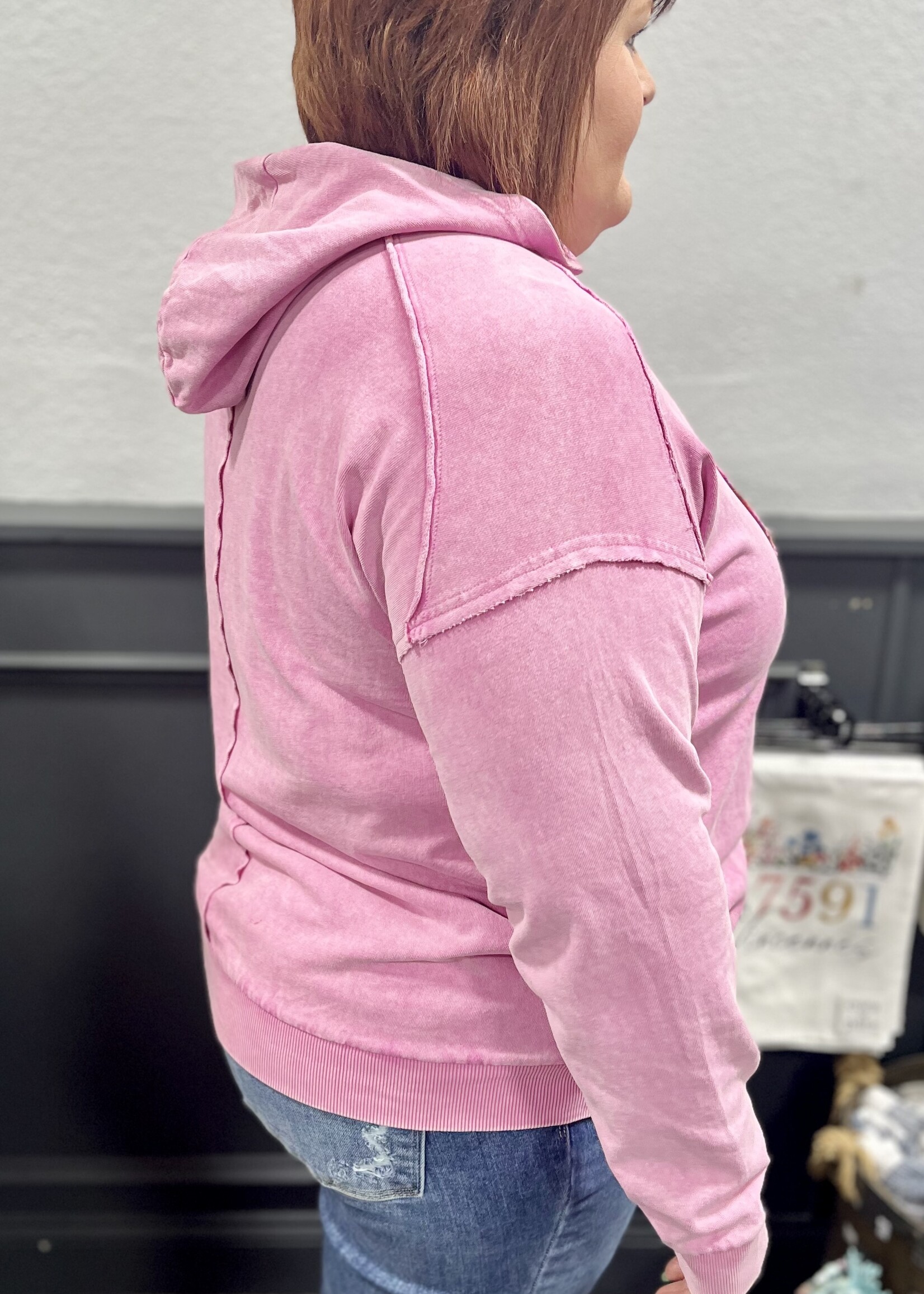 Easel Mineral Washed Pink Peace Hooded Top